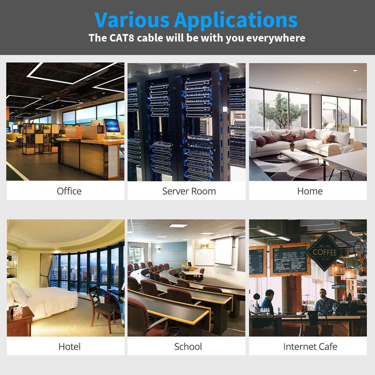 KASIMO CAT 8 Ethernet Cable 5 Feet, 10 Pack Black Shielded SFTP Internet Network Patch Cord, Heavy Duty High Speed LAN Cables w Gold Plated RJ45 Connector Professional for Router, Modem, Gaming