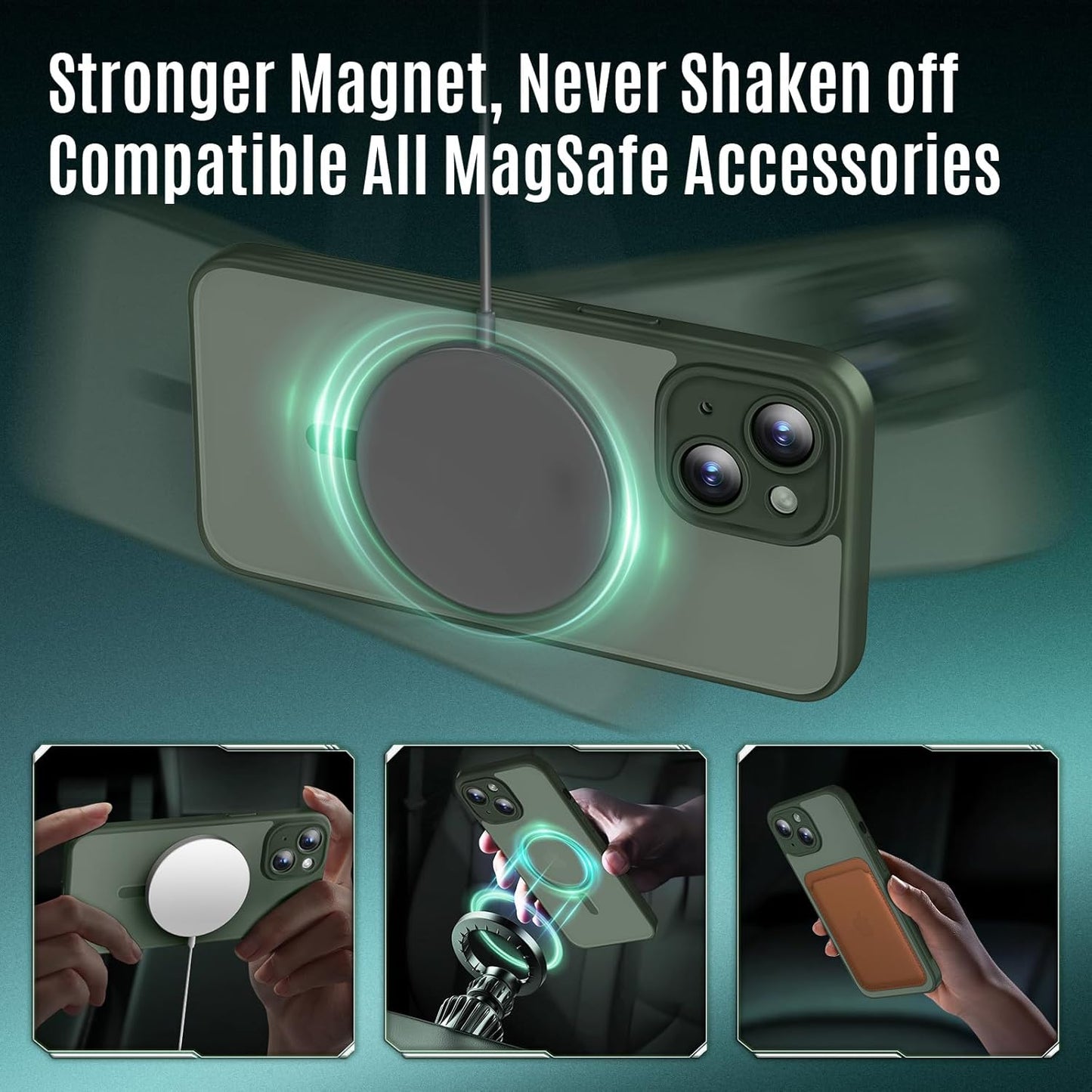 Designed for iPhone 13 Case, Compatible with MagSafe, with Privacy Screen Protectors X2, [Camera Protection] [15FT Military Drop Protection] Shockproof Phone Case, 6.1", Alpine Green