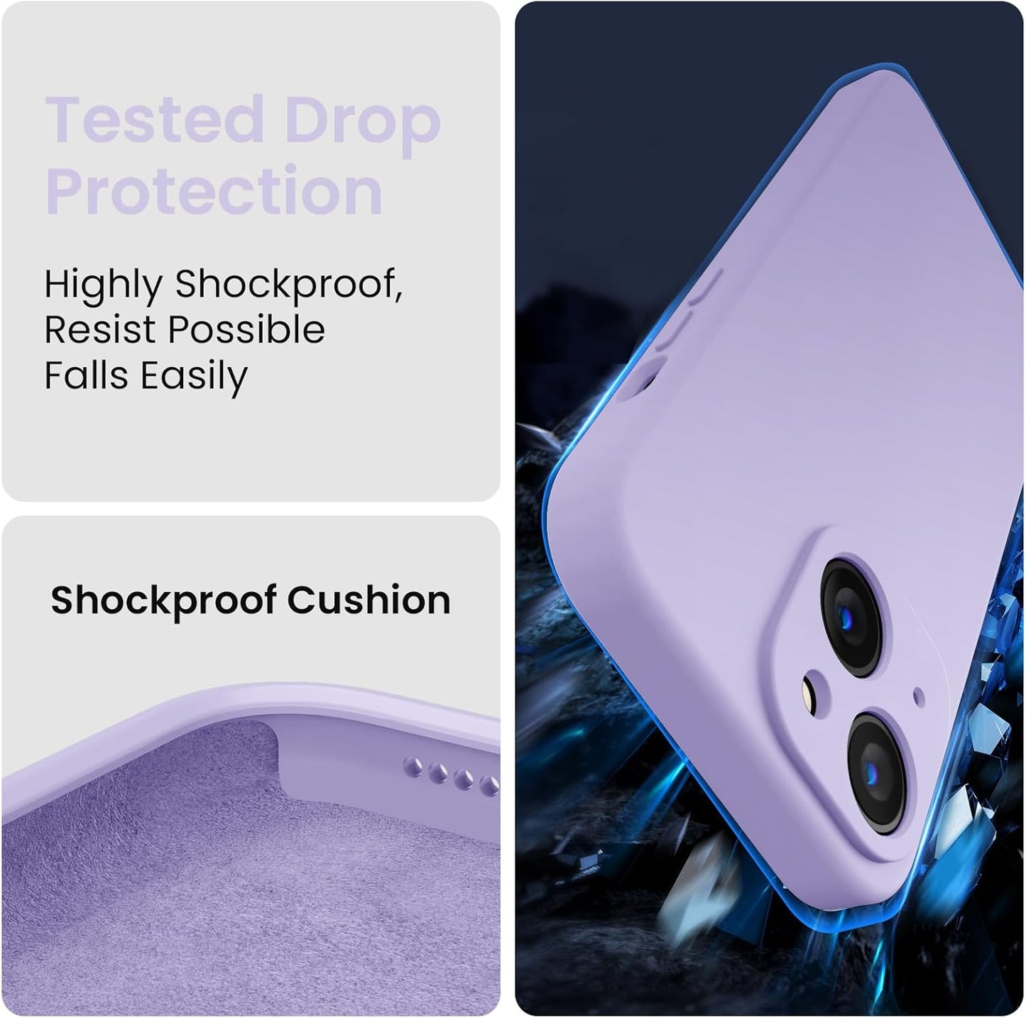 FireNova Designed for iPhone 15 Case, Silicone Upgraded [Camera Protection] Phone Case with [2 Screen Protectors], Soft Anti-Scratch Microfiber Lining Inside, 6.1 inch, Clove Purple