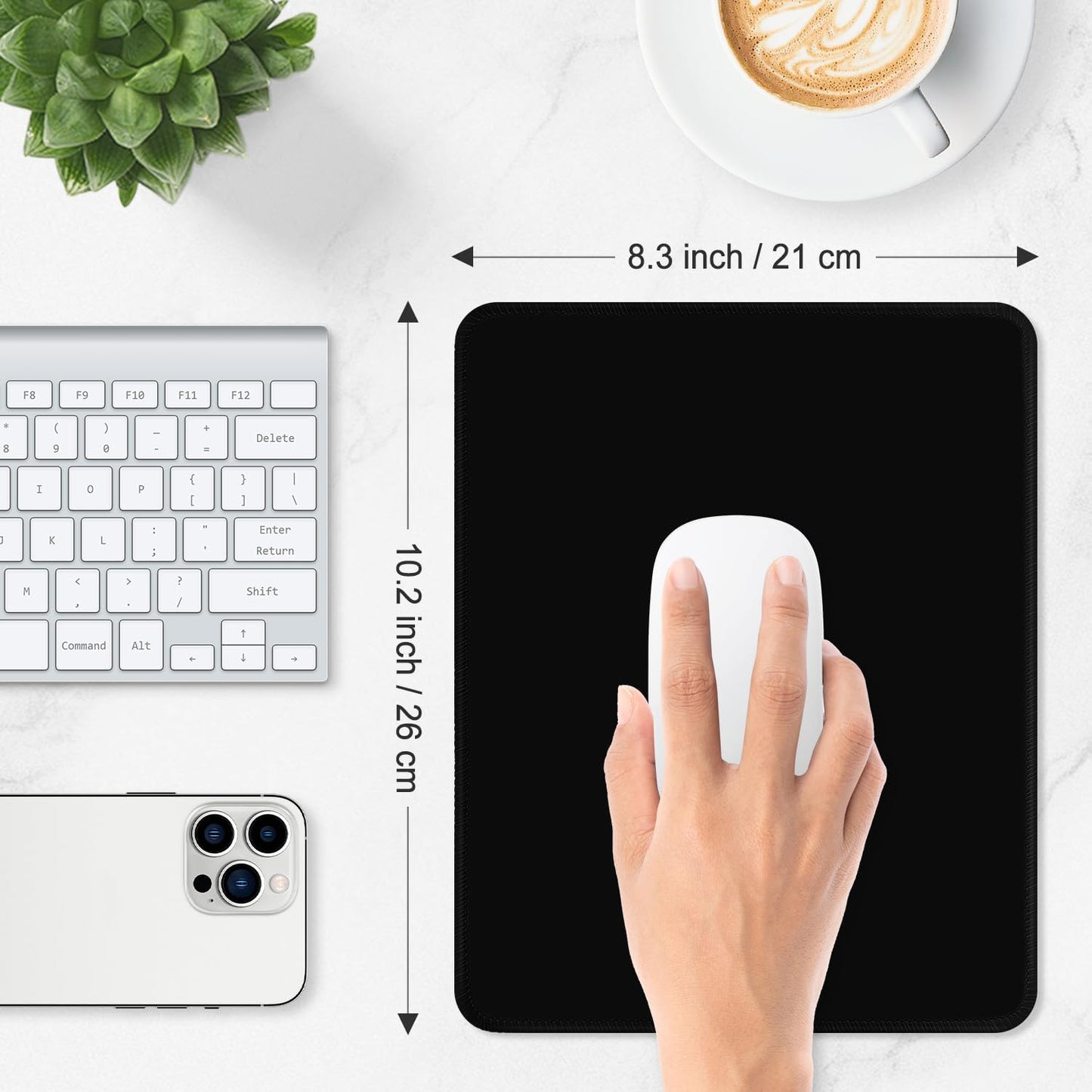 ITNRSIIET Mouse Pad Non-Slip Rubber Base Smooth Surface Stitched Edges Waterproof Durable Compatible with All Mice for Office & Gaming, Desk Accessory, 10.2x8.3x0.12 inch, JetBlack Solid