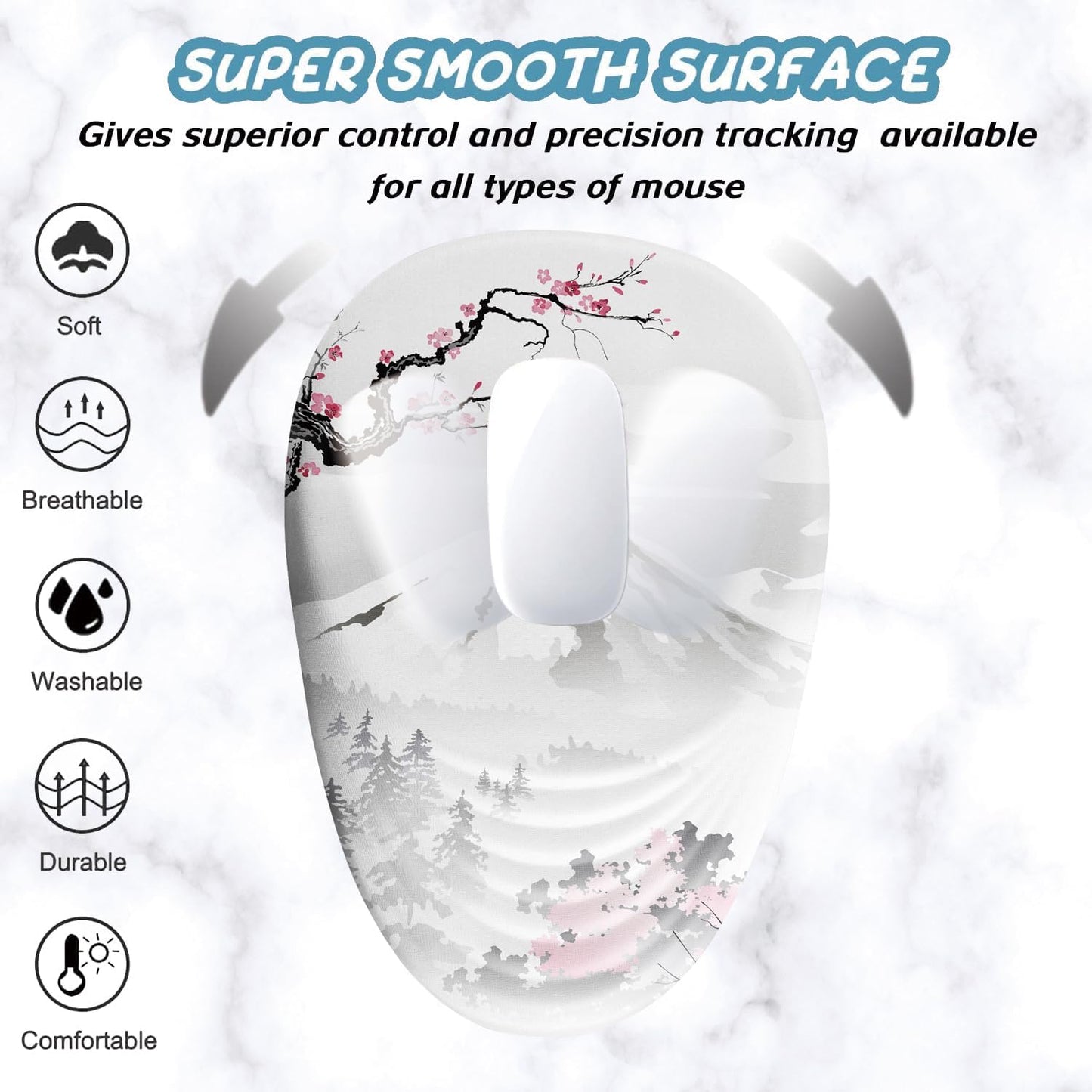 Ergonomic Mouse Pad with Wrist Support, Japanese Sakura Mouse Pad Wrist Rest Design and Non-Slip PU Base, Desktop Mousepads for Pain Relief, Desk, Computer, Office & Home, Fujiyama