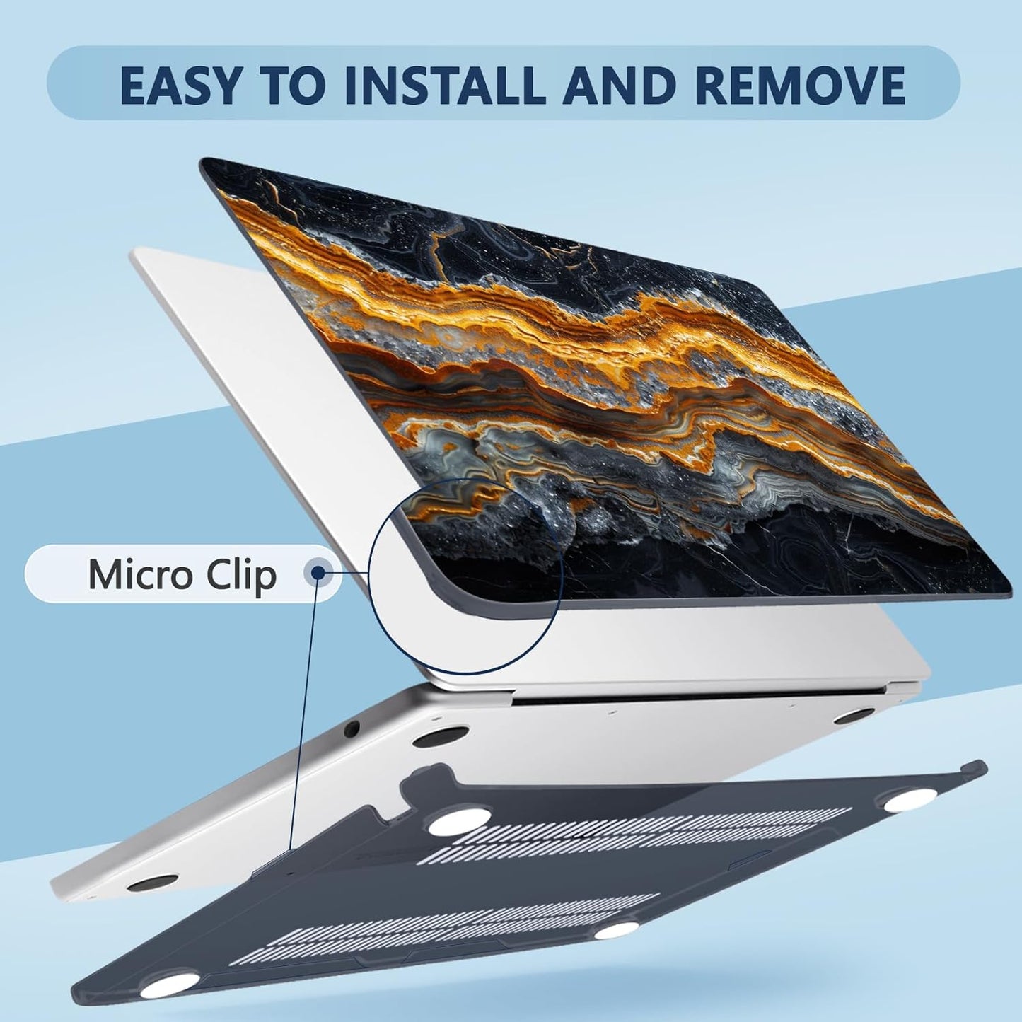 Compatible with MacBook Air 15 inch Case, M4 A3241/M3 A3114/M2 A2941 (Released 2025 to 2023), Hard Shell, Keyboard Cover, Screen Protector, Webcam Cover & Type-C Adapter, Black Gold