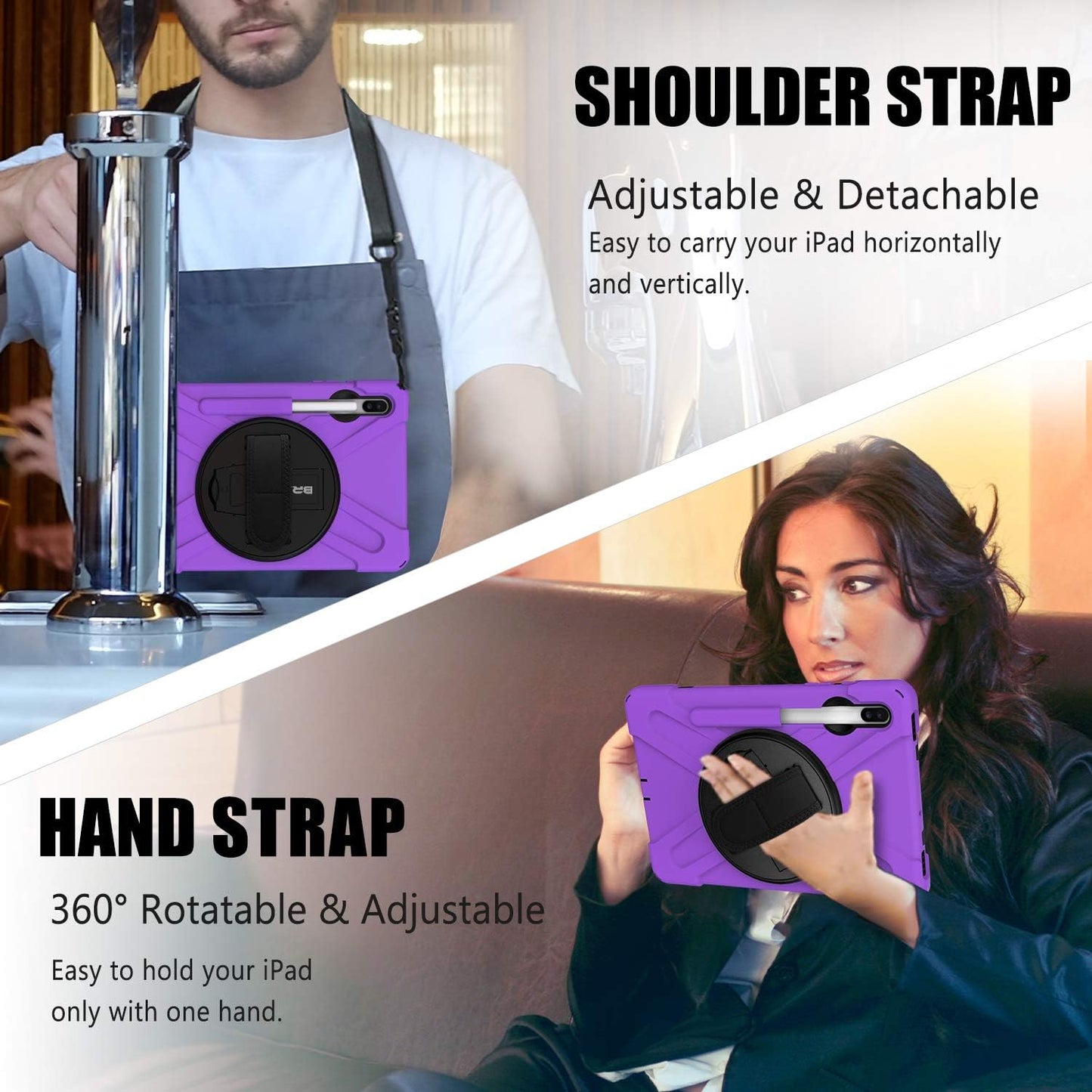 BRAECN Case for Galaxy Tab S6 10.5 2019,Hybrid Heavy Duty Shockproof Case with [Pen Holder][Handle Grip Strap][Rotating Stand][Shoulder Strap]for Galaxy Tab S6 10.5 inch SM-T860/T865/T867 2019-Purple