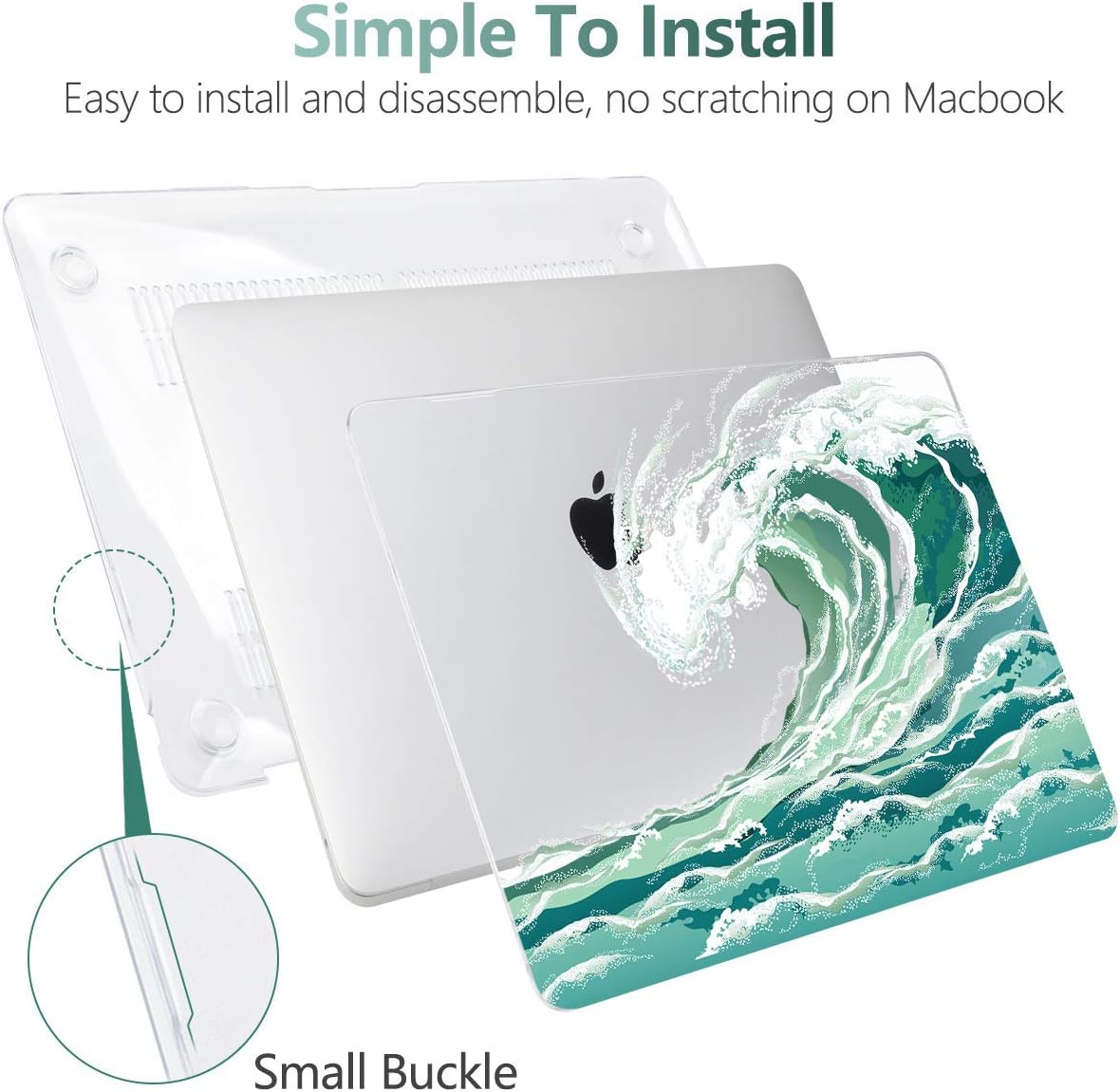 Batianda Case for MacBook Air 13 Inch M1 2020 2019 2018 Release Model A2337 A2179 A1932 with Retina & Touch ID,Pattern Clear Hard Case Shell Cover with Keyboard Cover & Screen Protector,Wave