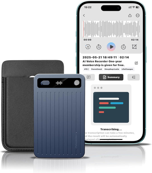 AI Voice Recorder, Parkuetechno Voice Recorder with Case, App Control, Transcribe & Summarize with AI Technology, 64GB Memory, Supports 140 Languages, Audio Recorder for Phone Calls Lectures