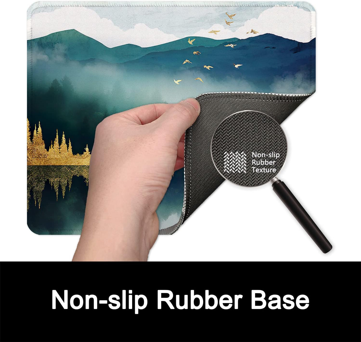 ITNRSIIET Mouse Pad with Stitched Edge Premium Textured Smooth Precise Operation Waterproof Washable Non-Slip Rubber Base Desktop Protection Mat, 10.2×8.3×0.12 inches, Landscape Forest