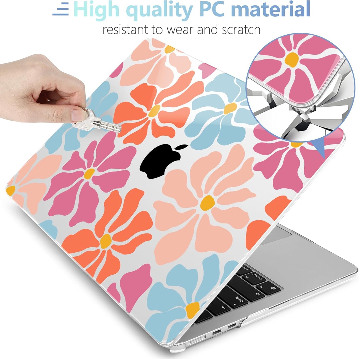 MEEgoodo for M4/M3/M2 MacBook Air 15.3 inch Case 2025 2024 2023, Case Fit Model (A3241/A3114/A2941) for MacBook Air 15 inch, Laptop Hard Shell with Keyboard Cover, Minimalist Style Floral