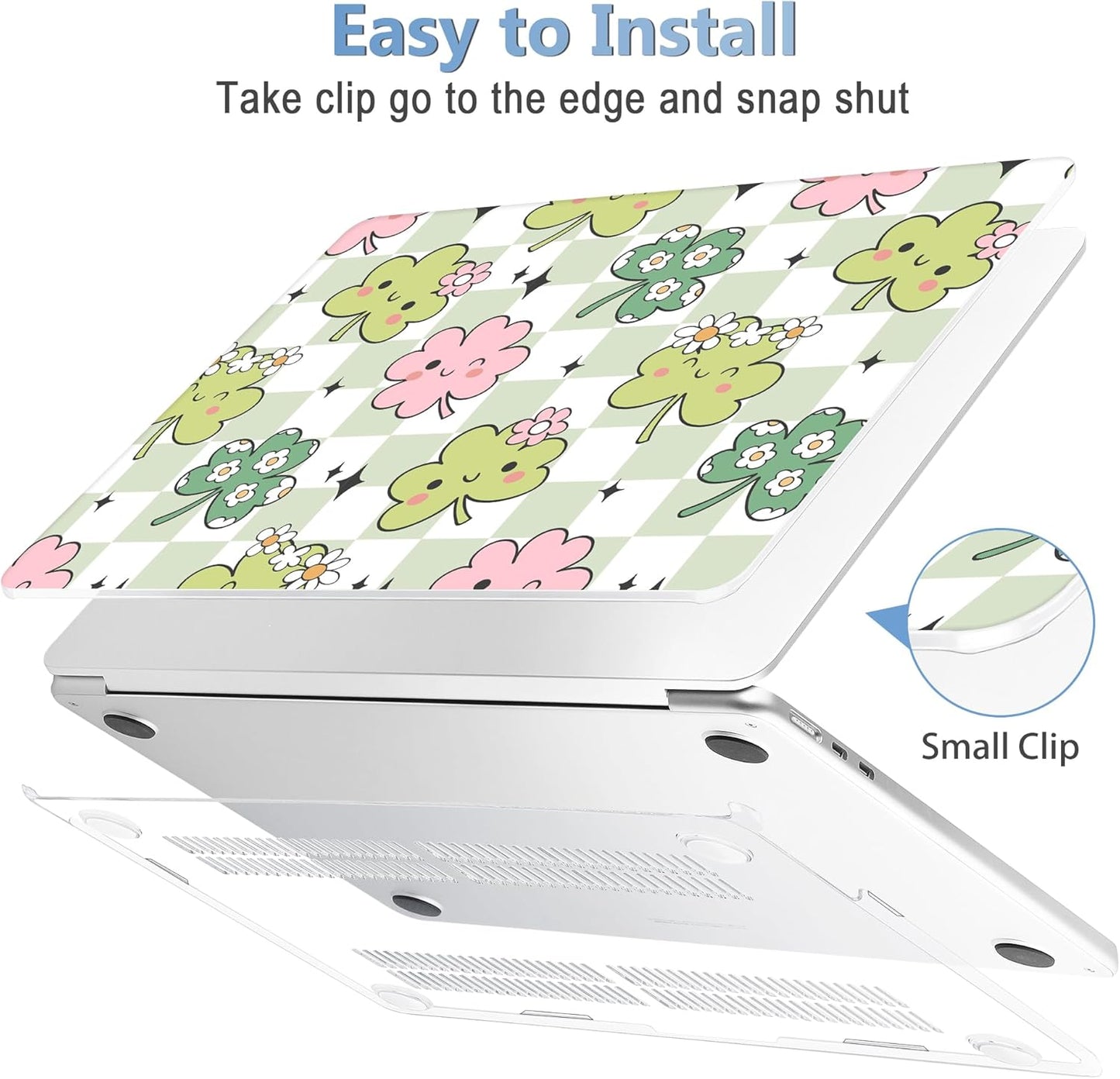 Mektron for 2025 MacBook Air 15 inch M4 Case A3241/ 2024 M3 A3114/ 2023 A2941 M2 Hard Printed Case with 15.3 Liquid Retina Display Touch ID, Plastic Hard Cover & Keyboard Skin- Lucky Clovers