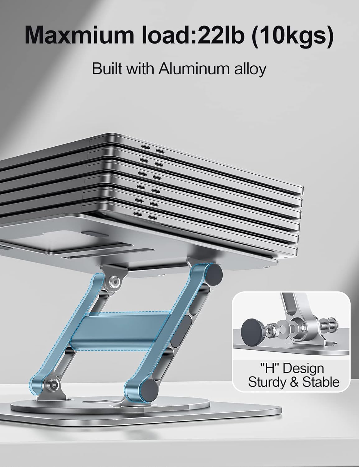 Laptop Stand, 360 Swivel Aluminum Computer Stand Ergonomic Laptop Riser Notebook Holder Compatible with 17 inch MacBook Air Pro, Dell XPS, HP, Lenovo More Laptops,Grey