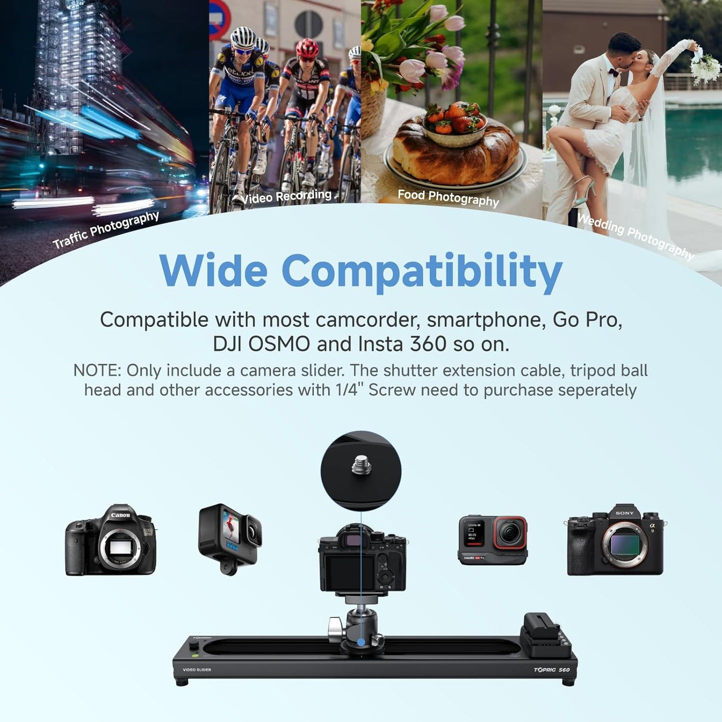 Accsoon Toprig 24inch/60cm Motorized Camera Slider, Bluetooth Video Slider with Button/APP Control, Time-Lapse/Loop Mode, Speed Knob, 120° Panoramic Shooting, Compatible with GoPro, Camera, DSLR