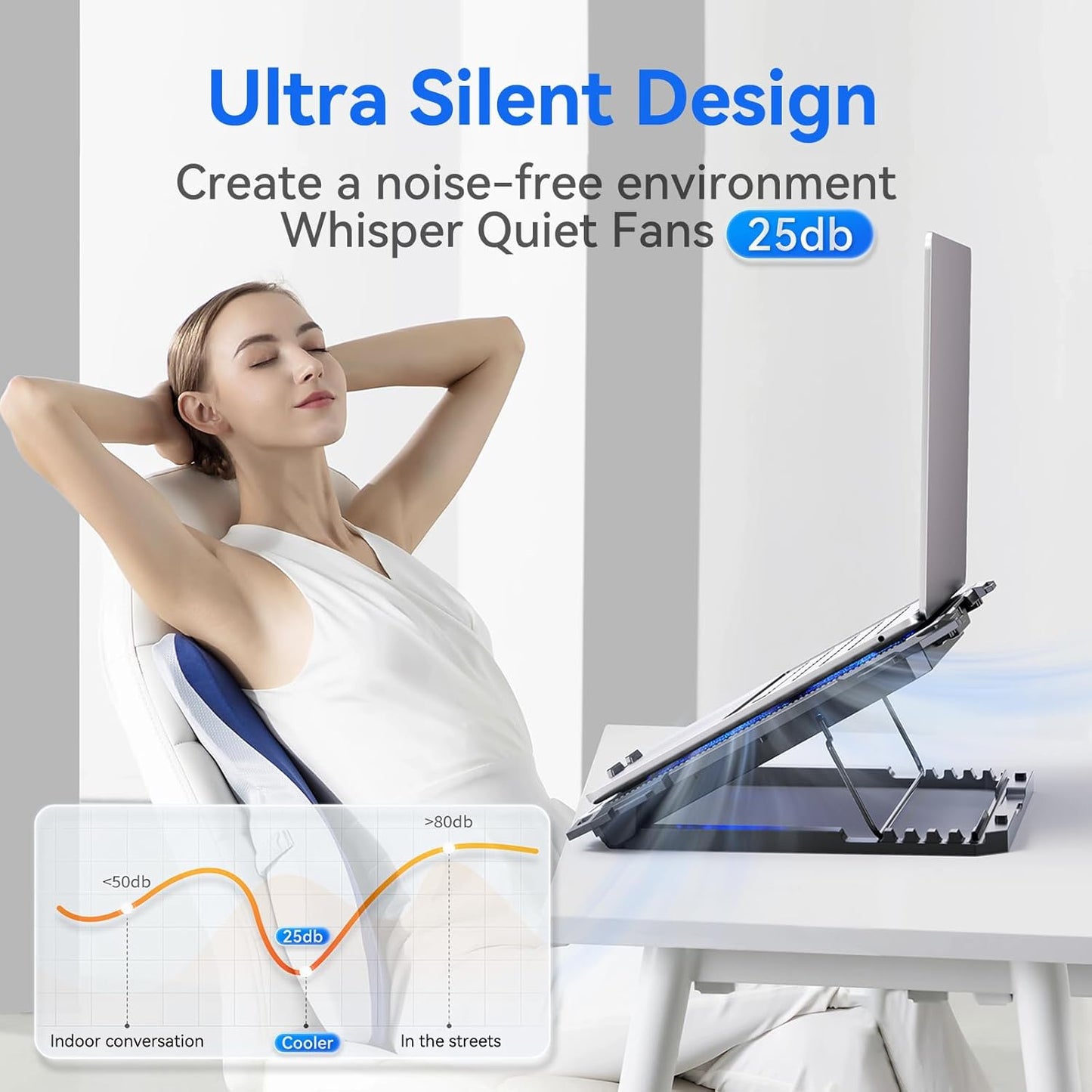 ICE COOREL Laptop Cooling Pad with 8 Cooling Fans, Cooling Pad for Laptop Fan 13-15.6 Inch, Laptop Cooler Stand with 6 Height Adjustable, Notebook Cooler Pad with Two USB Port [2025 Version]