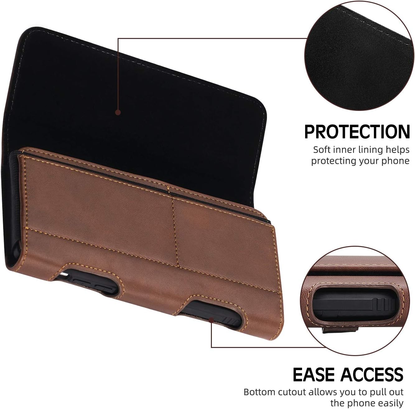 BECPLT for iPhone 17 Pro 17/16/15/14/13/12/11 Pro Holster Case Leather Pouch Case Holster with Belt Clip & Belt Loops with Card Holder for Galaxy S25 S24 S23 S22 S21 5G -Brown