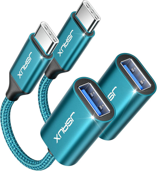 JSAUX USB C to USB 3.0 Adapter [2 Pack], Type C Male to USB Female OTG Cable Compatible with MacBook Pro/Air, iPhone 16 Pro Max/16 Plus/16e/15, Samsung Galaxy S25/S24/S23-Green