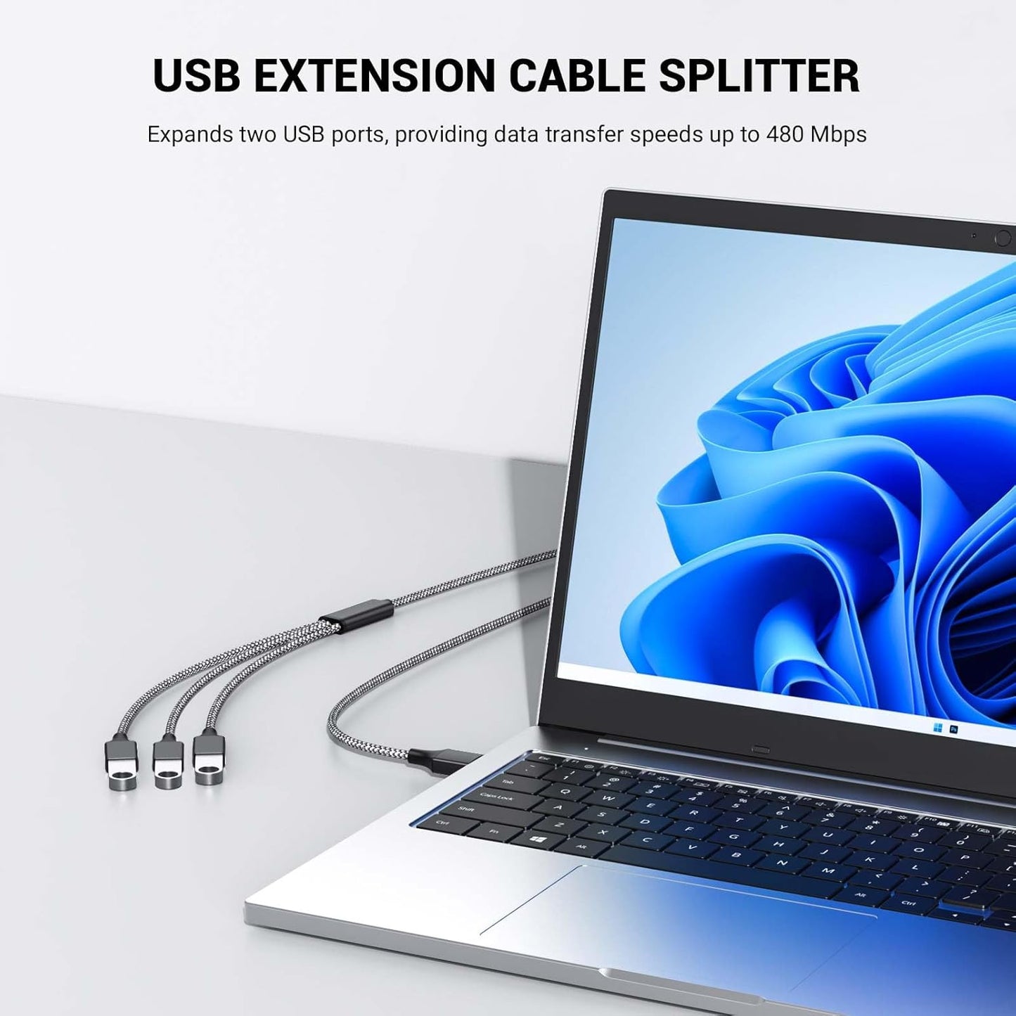 6.6FT USB A Male to 3 Female Extension Cable, USB Splitter 1 in 3 Out Support Charging and Data Transfer for Printer/Keyboard/Flash Drive/PlayStation/Laptop/LED Etc(Black)