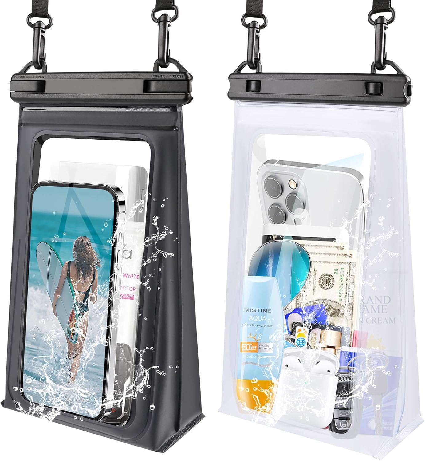 2 Pack Large Waterproof Phone Pouch, IPX8 Double Sealing Floating Waterproof Bag for iPhone 16 15 14 Pro Max Sumsang S25 S24 Google All Devices
