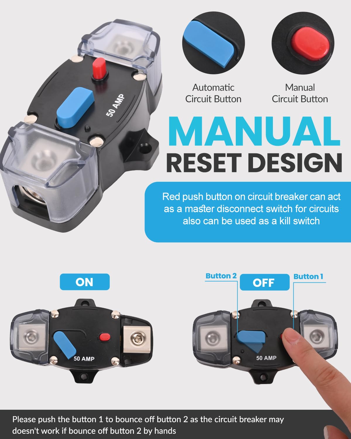 30 Amp Circuit Breaker 12-48 Volt DC 30A Self Recovery Resettable High Amp Circuit Breaker with Manual Reset Button for Automotive RV Marine Boat Car Audio and Amps Protection