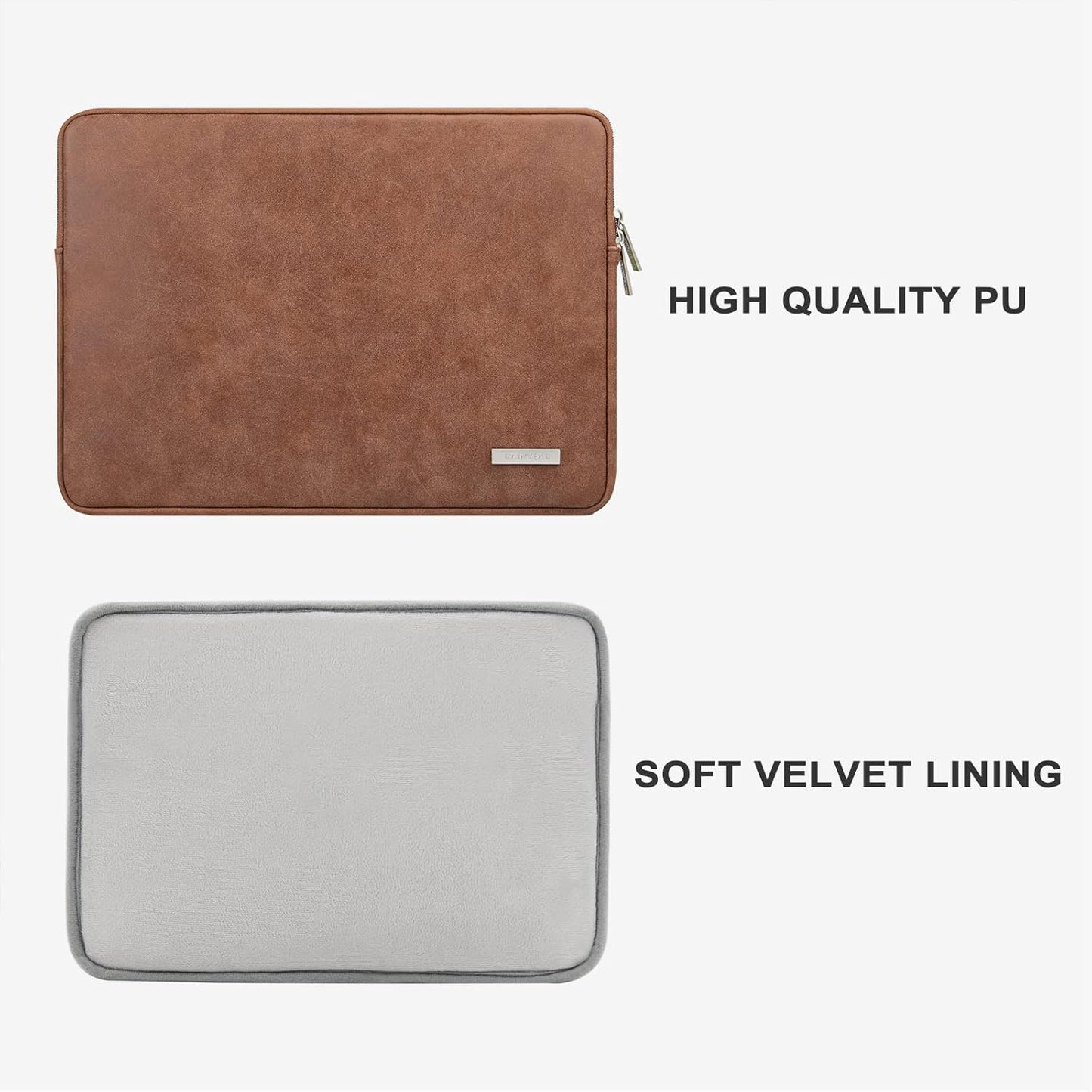 RAINYEAR 13 Inch Laptop Sleeve PU Suede Leather Case Protective Cover Water Resistant Carrying Bag Compatible with 13.3 Notebook Computer Chromebook,14" MacBook M1 M2 M3 M4,13.5 Surface Laptop(Brown)