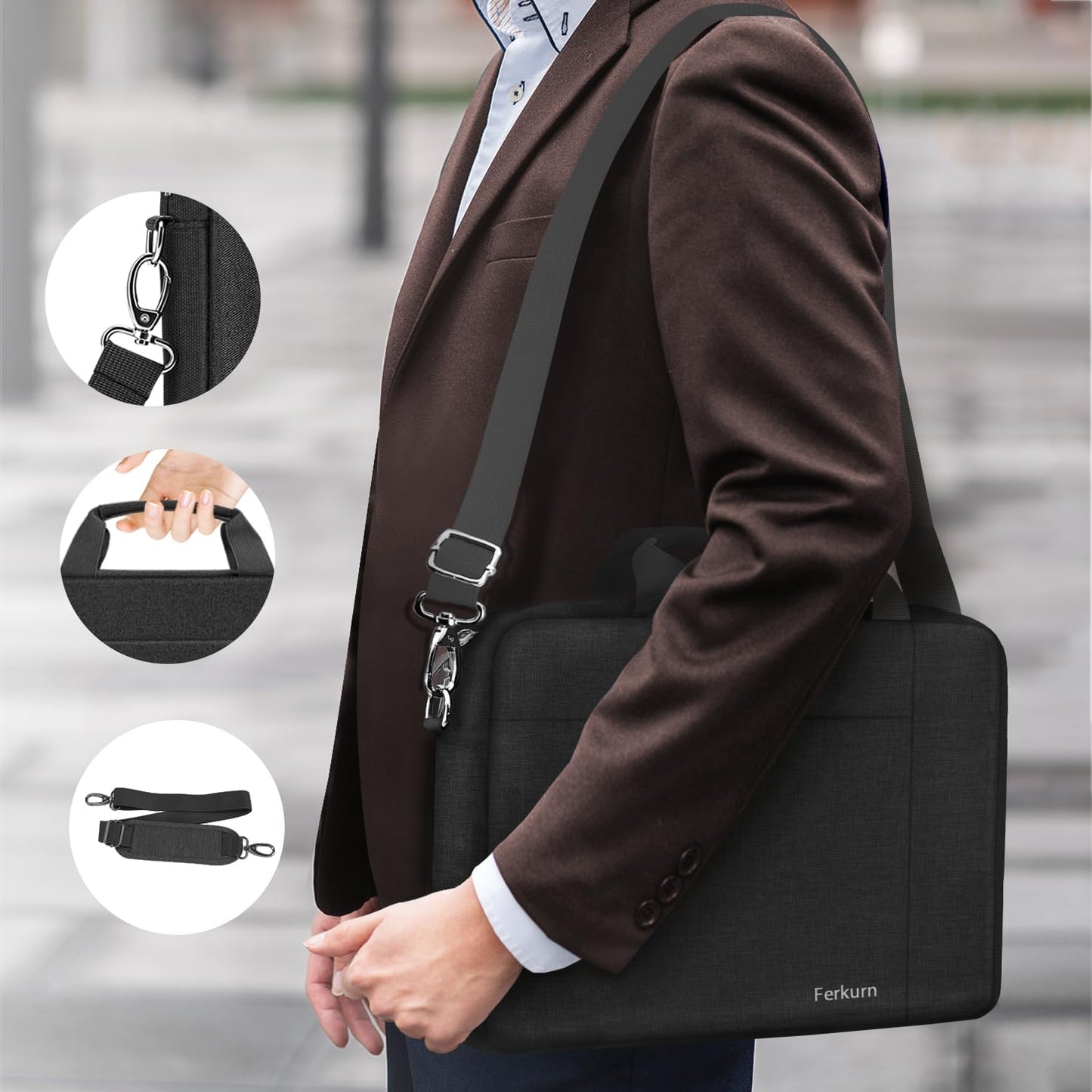 Ferkurn Laptop Bag Case for Women Men Computer Bag Compatible with HP Envy Pavilion Omen/LG Gram/MSI/Dell Inspiron XPS/Lenovo/Acer, Shoulder Strap Carrying Messenger Briefcase, Black, 17 17.3 Inch