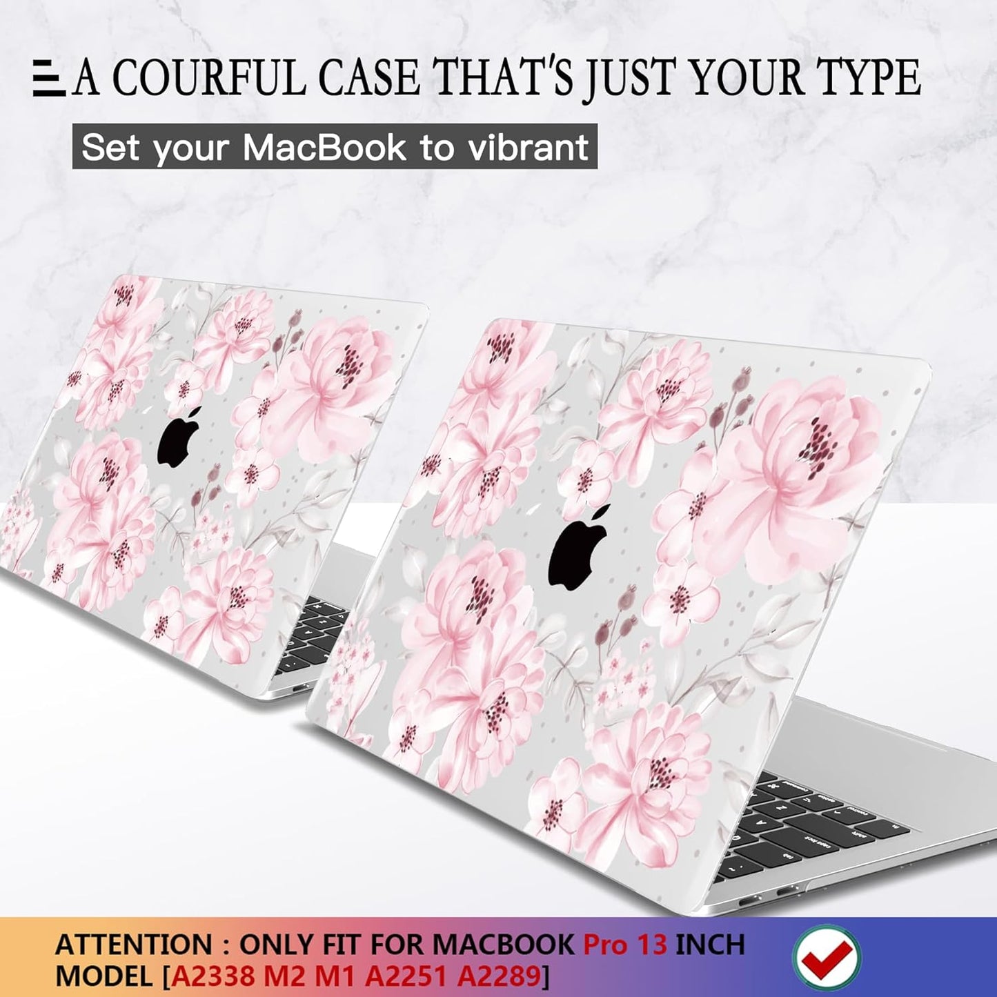 CISSOOK Compatible with MacBook Pro 13 inch Case M2 M1 Chip 2025-2016 Release A2338 A2251 A2289 A2159 A1989 A1706 Model with Touch Bar, Plastic Hard Shell Case +Keyboard Cover, Cute Pink Flower