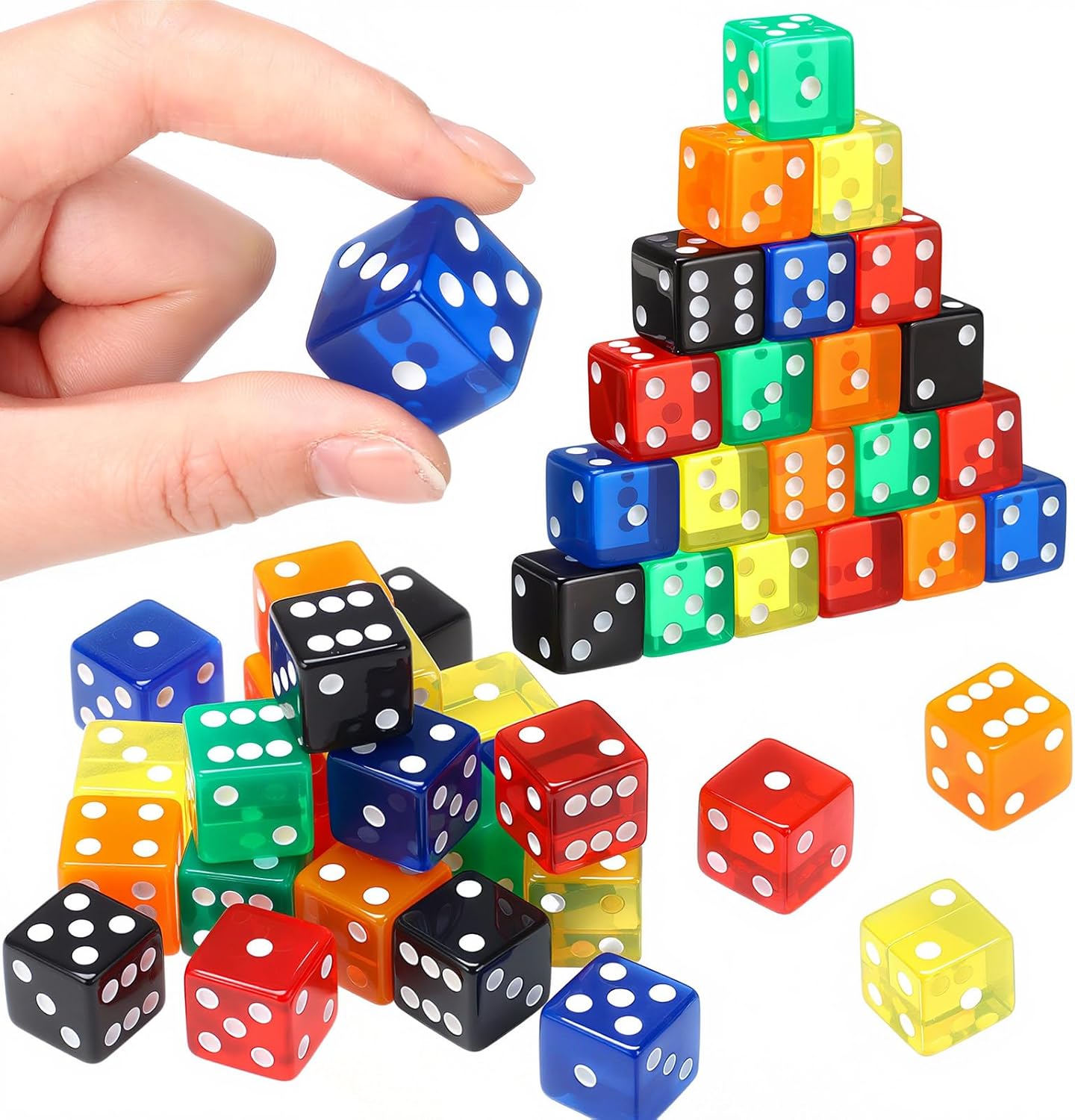 36 Piece 19 mm Casino Style Craps Dice Sets Acrylic and Translucent D6 Dice, Square W/Rounded Edge for Casino, Craps, Table Games and Board Games (Fashion Color)