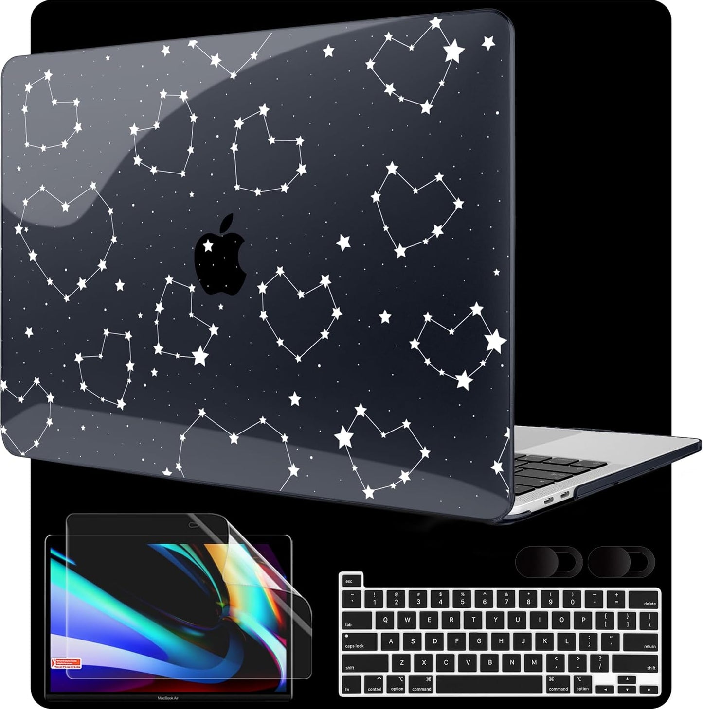 MEEgoodo Case for MacBook Pro 13 inch Case 2022 2021 2020 A2338 M2/M1 A2251 A2289, Laptop Hard Shell with Keyboard & Camera Cover Compatible with 13 inch MacBook Pro,Constellations & Hearts