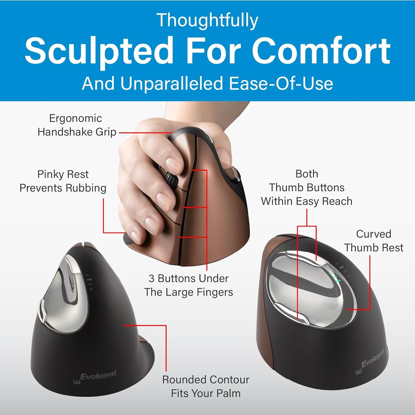 Evoluent – Inventor of The Vertical Mouse – VM4SW Ergonomic Vertical Mouse Right Hand Small Wireless USB, Sculpted for Comfort, Reduces Wrist Strain, Adjustable Speed, Customizable Buttons in Windows