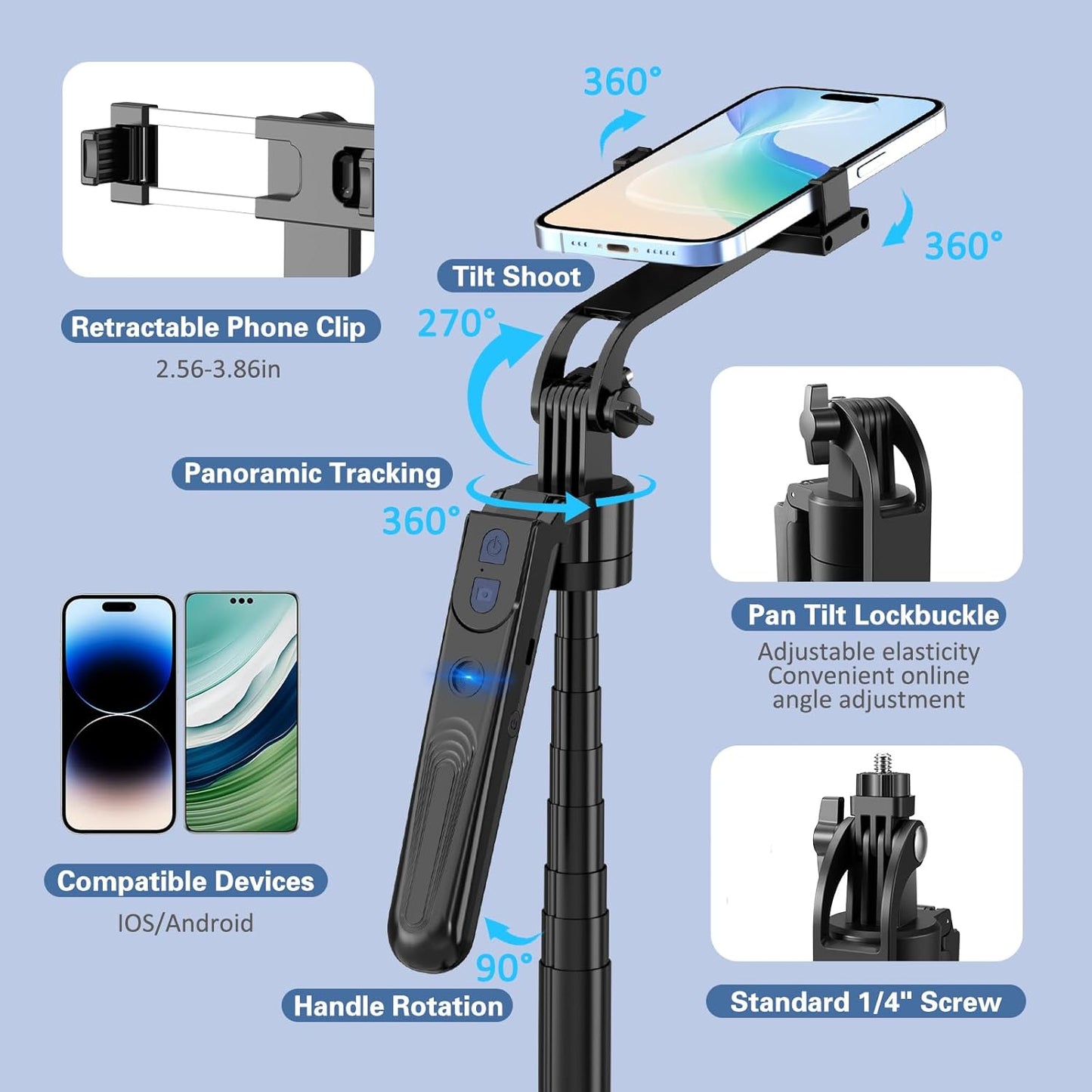 Face Tracking Tripod for iPhone with Light,70 inch Phone Tripod Holder with Remote,Travel Selfie Stick for Content Creator Vlog Live Stream Video Recording