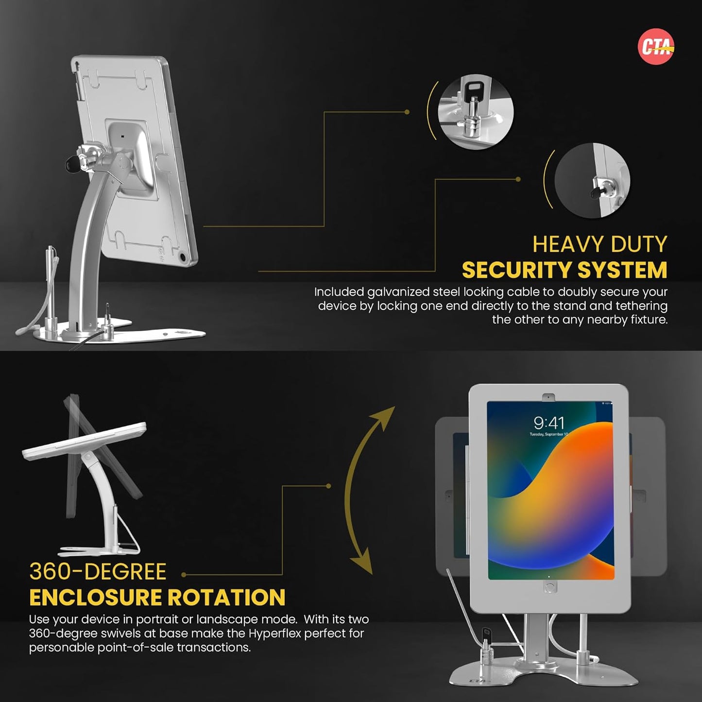 Dual Kiosk Stand – CTA Dual Security Kiosk Stand with Locking Case and Cable for iPad 7th,/ 8th/ 9th Gen 10.2” (PAD-ASK10)