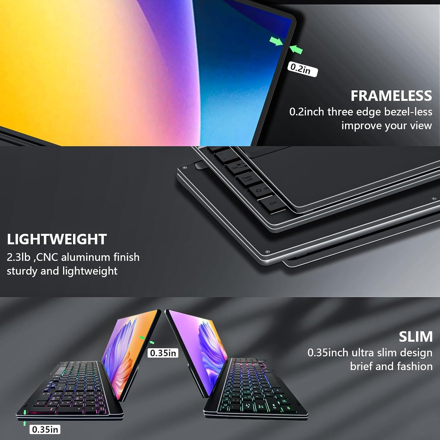 12.8" Portable Touchscreen Keyboard Monitor Stretched Bar Screen Extender with Silent Keyboard Foldable MIni RPi Display Type-C USB-A Monitor for Desktop Mini PC Laptop Macbook Phones Tablet (KM128T)