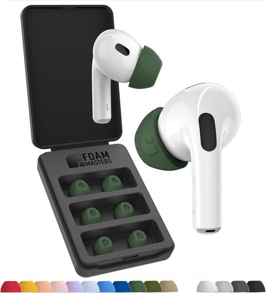 Foam Masters Ultra-Premium Memory Foam Ear Tips for AirPods Pro 1st & 2nd Gen | 3 Pairs | Black Magic Ver 6.0 | Secure | Comfort | Better Noise Cancel | Replacement Buds – Forest Green, Medium