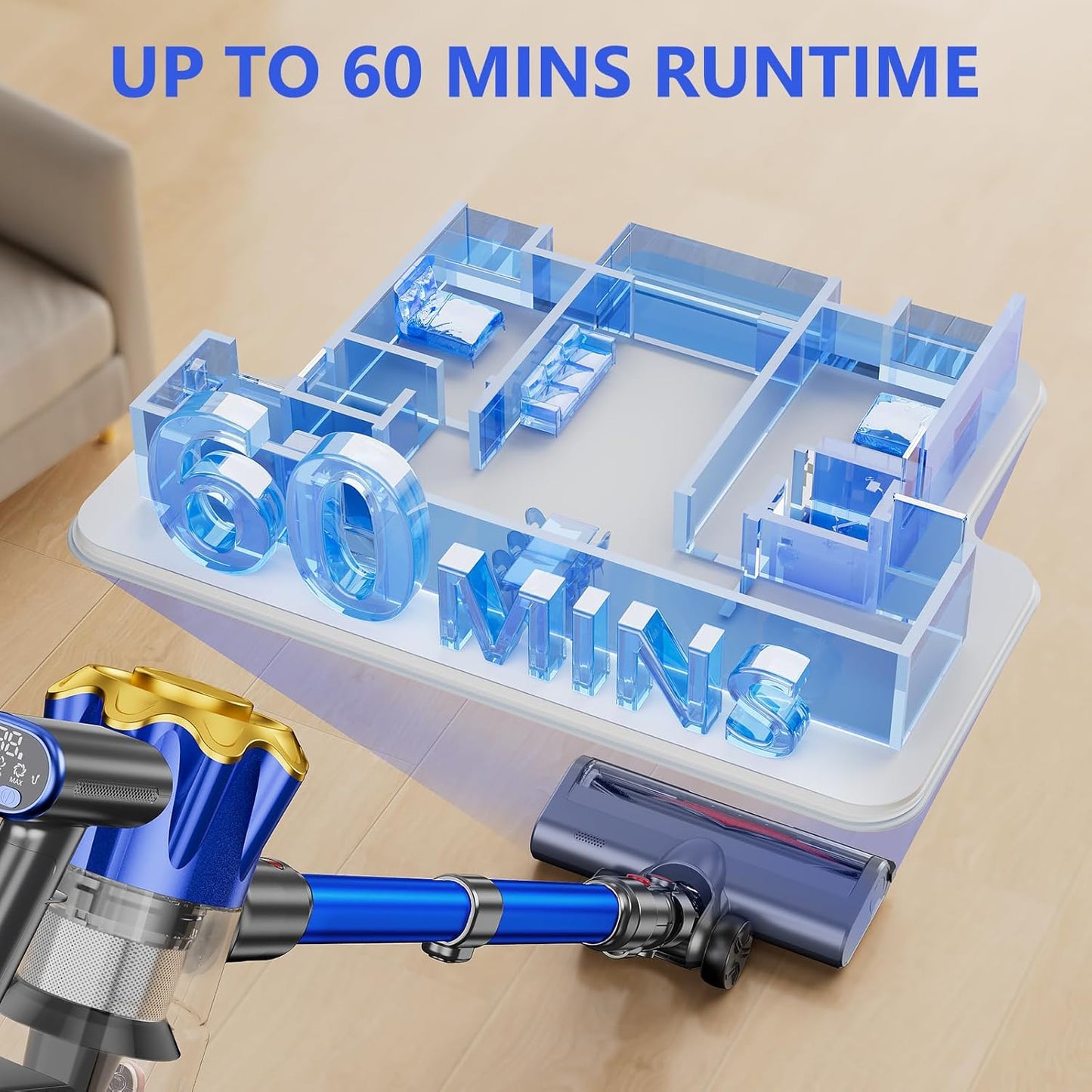 Cordless Vacuum Cleaner, 450W 48Kpa Powerful Stick Vacuum, Up to 60Mins Rechargeable Battery, Vacuum Cleaners for Home Anti-Tangled Lightweight Handheld for Hardwood Floor, Carpets, Pet Hair