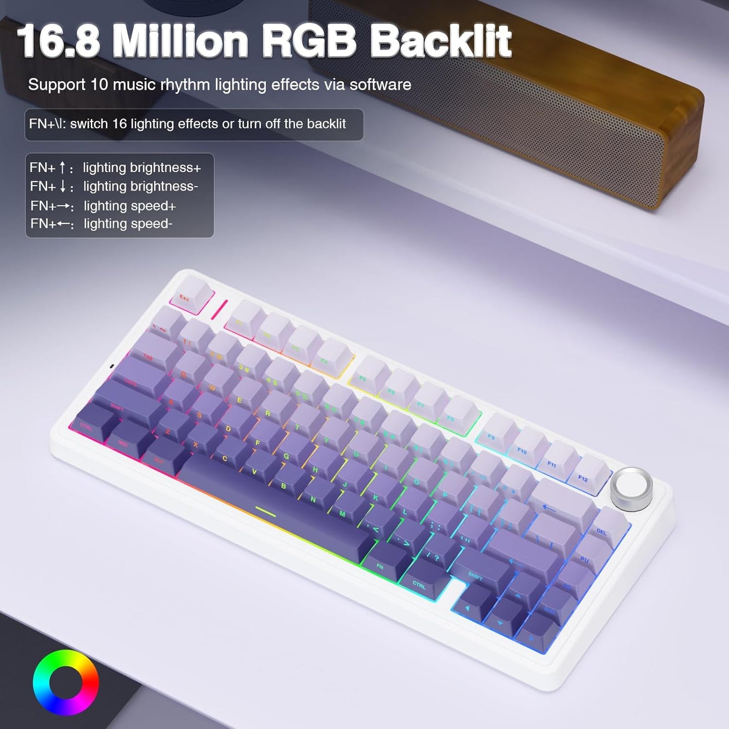 AULA F75 Pro Wireless Mechanical Keyboard,75% Hot Swappable Custom Keyboard,RGB Backlit,Pre-lubed Linear Switches,Side Printed PBT Keycaps Mechanical Gaming Keyboards,Gradient Purple