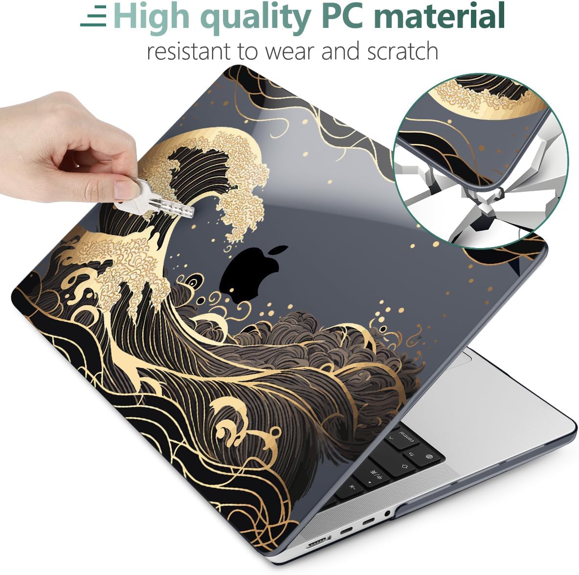 DONGKE for M4 MacBook Pro 16 Inch Case 2024 2023 2021 A3403 A3186 M3 A2991 M2 A2780 M1 A2485 Pro/Max Chip, Plastic Hard Shell Case & Keyboard Cover for Mac Pro 16 with Touch ID, Golden Wave