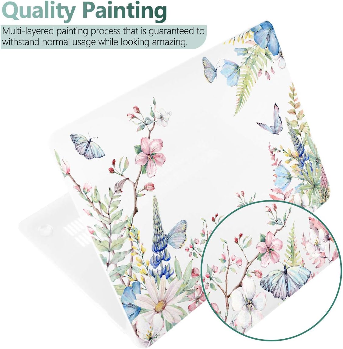 Batianda Case for MacBook Air 13 Inch M1 2020 2019 2018 Release Model A2337 A2179 A1932 with Retina & Touch ID, Floral Series Hard Shell Cover with Keyboard Cover & Screen Protector,Elegant Flowers