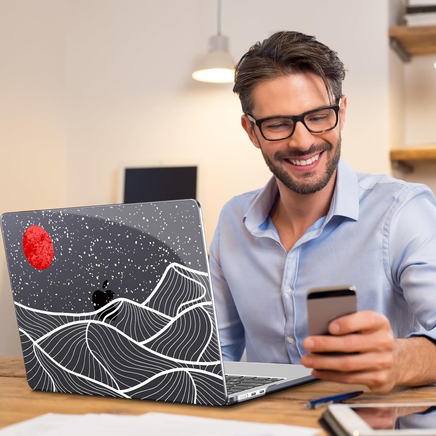 Teryeefi for M3 M2 M4 MacBook Air 13 inch Case 2025 2024 2023 2022 Release A3240 A3113 A2681 Model,Hard Shell Case for MacBook Air 13.6 inch + Keyboard Cover + Type C Adapter, Abstract Mountain-100