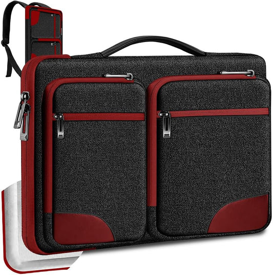 Hseok Laptop Case 15 15.6 16 inch Sleeve with Handle and Hidden Strap,Compatible with MacBook Pro 15.4 16, 360° Protective PC Briefcase with 4 Pockets for Laptop Accessory,Easy to Carrying,Red