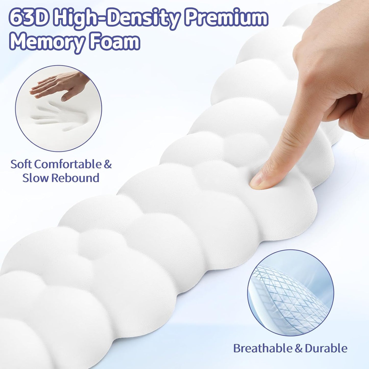 Cloud Wrist Rest for Keyboard and Mouse, Memory Foam PU Leather Keyboard Wrist Rest with Ergonomic Support, Non-Slip Base, Cute Arm Rest Pad & Palm Cushion, Office Desk Accessory, White