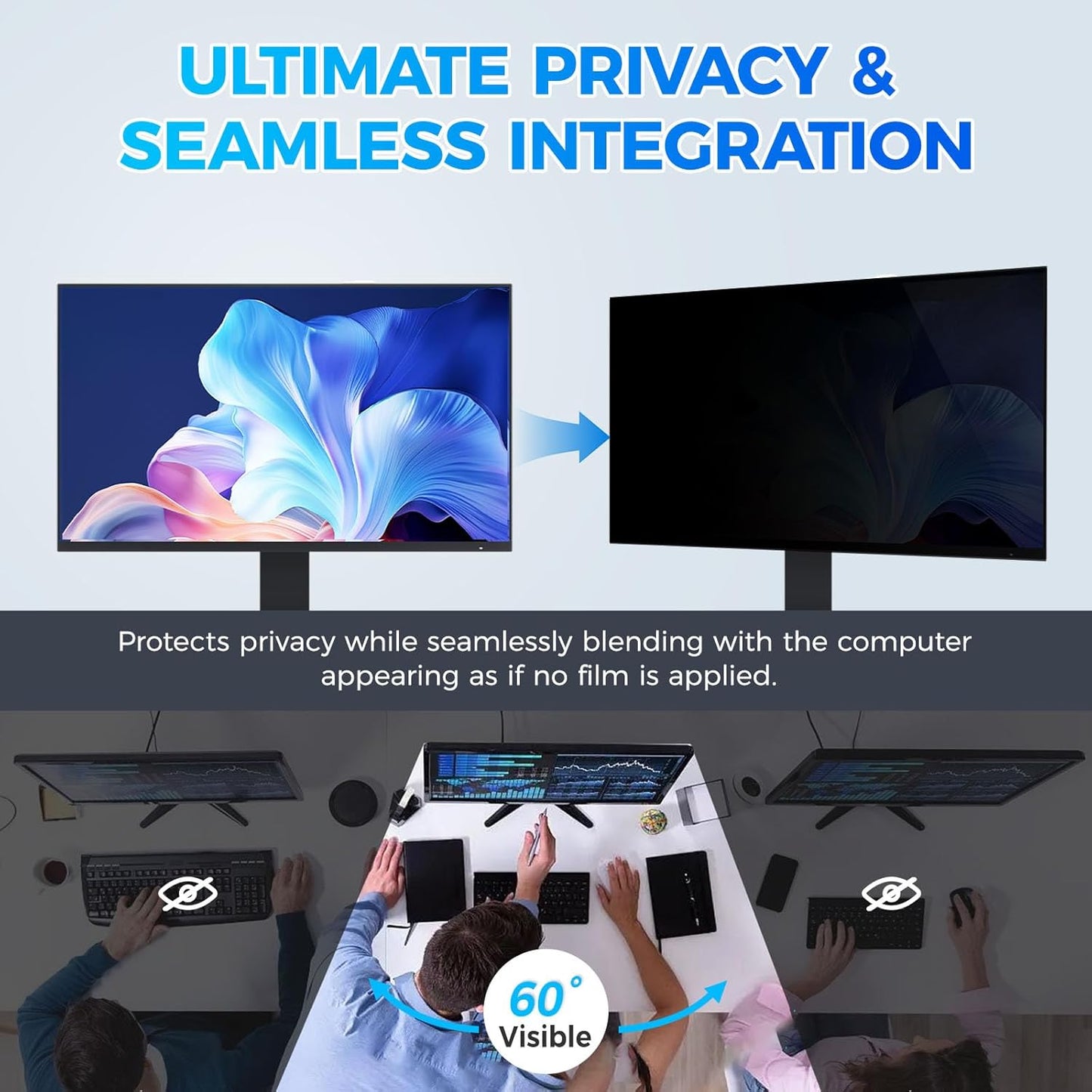 2 Pack Hidden Design Magnetic Computer Privacy Screen 24 inch, Removable Screen Filter for Frameless Monitor 16:9 Widescreen, Anti Blue Light Privacy Shield, Anti-Glare Protector