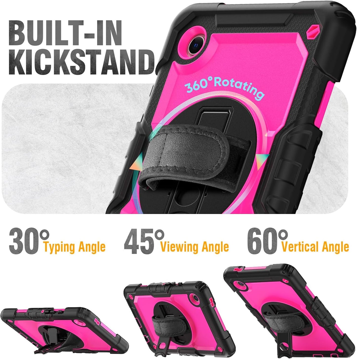 HXCASEAC Case for Samsung Galaxy Tab A9 8.7 Inch, Protective with Screen Protector/Hand Strap/Pen Holder, Sturdy Shockproof for Samsung A9 Tablet Case SM-X110 SM-X115 SM-X117 - Rose