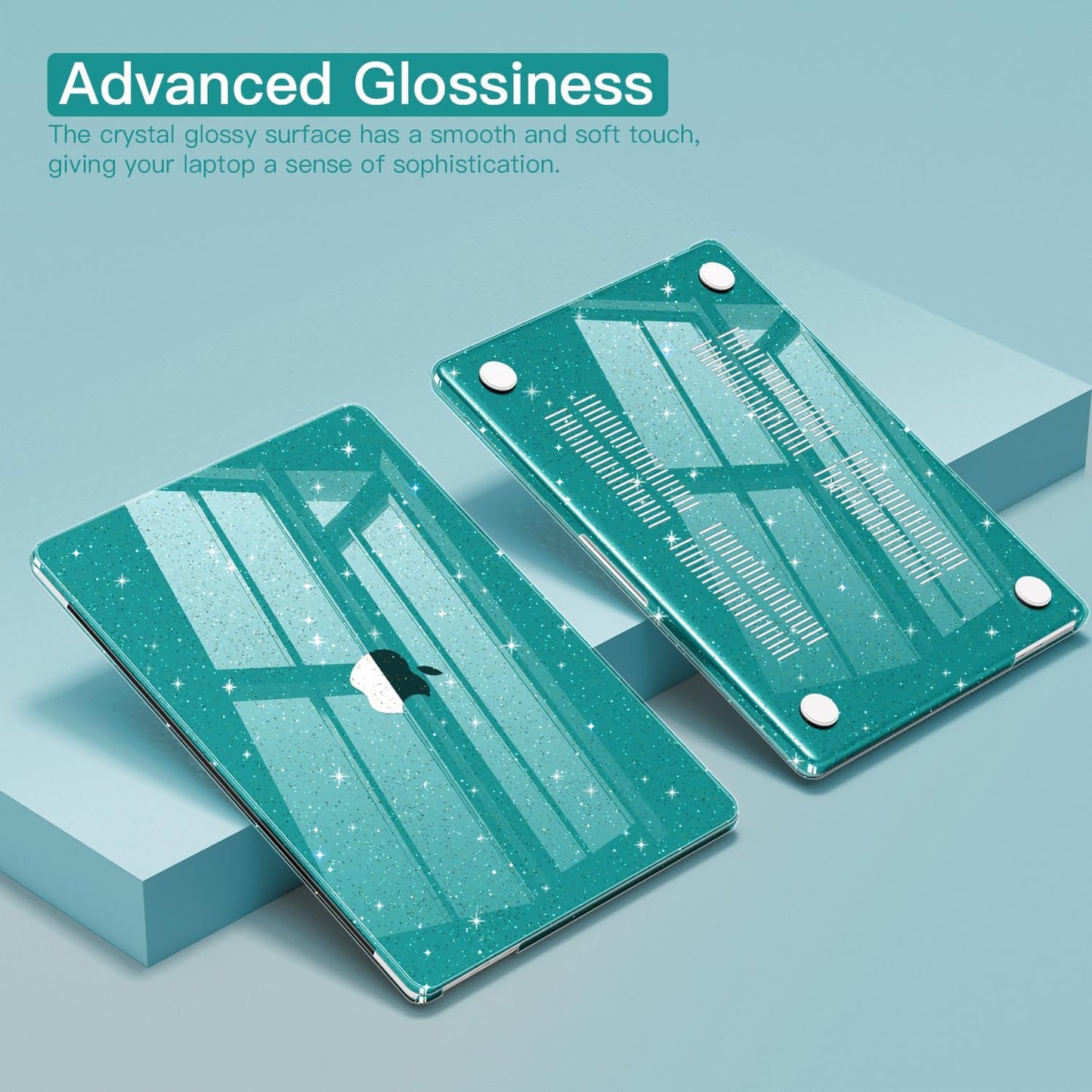 CISSOOK for MacBook Air 13 inch Case M4 M3 M2 2025 2024 2022, Plastic Hard Shell Case Glitter Bling Cover with Keyboard Cover for MacBook Air 13.6 A3240 A3113 A2681, Deep Teal Glitter