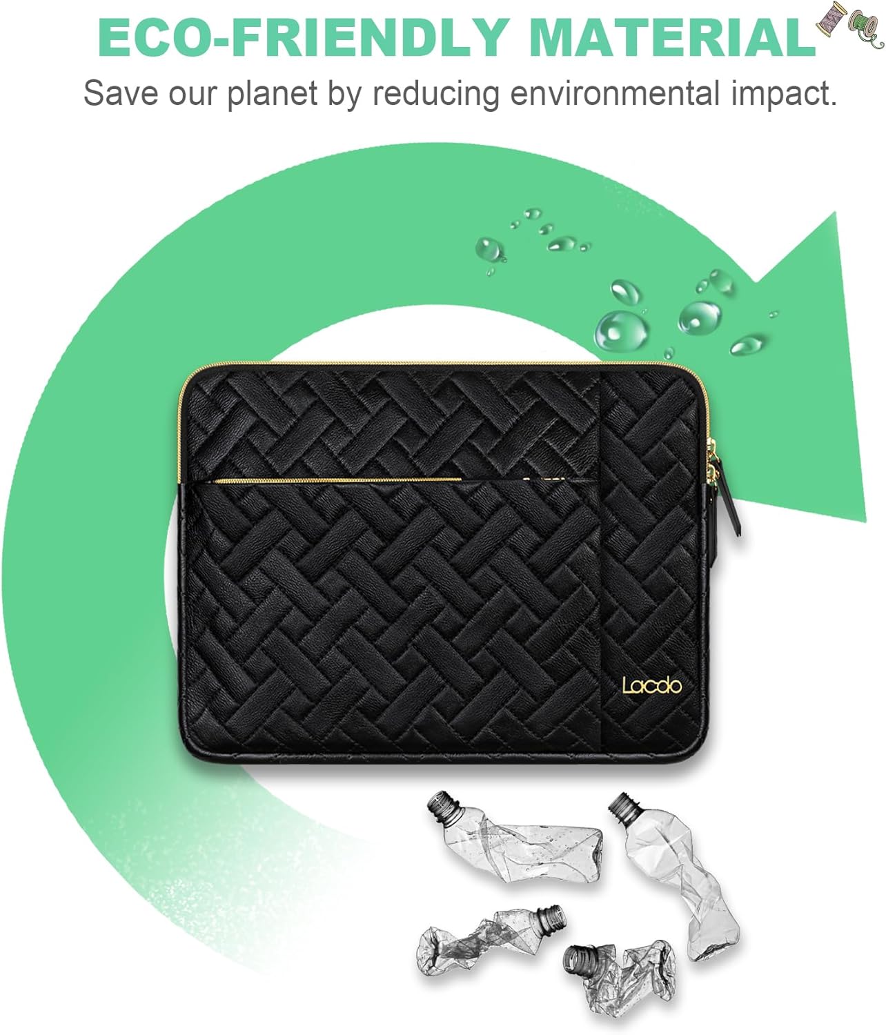 Lacdo 15-15.6 Inch Laptop Sleeve Case for Acer HP Dell ASUS Laptop, Acer Aspire 15, HP Pavilion/Envy 15, Dell Inspiron/Latitude 15, ThinkPad/IdeaPad 15, ASUS Vivobook 15 Computer Bag, Elegant Black