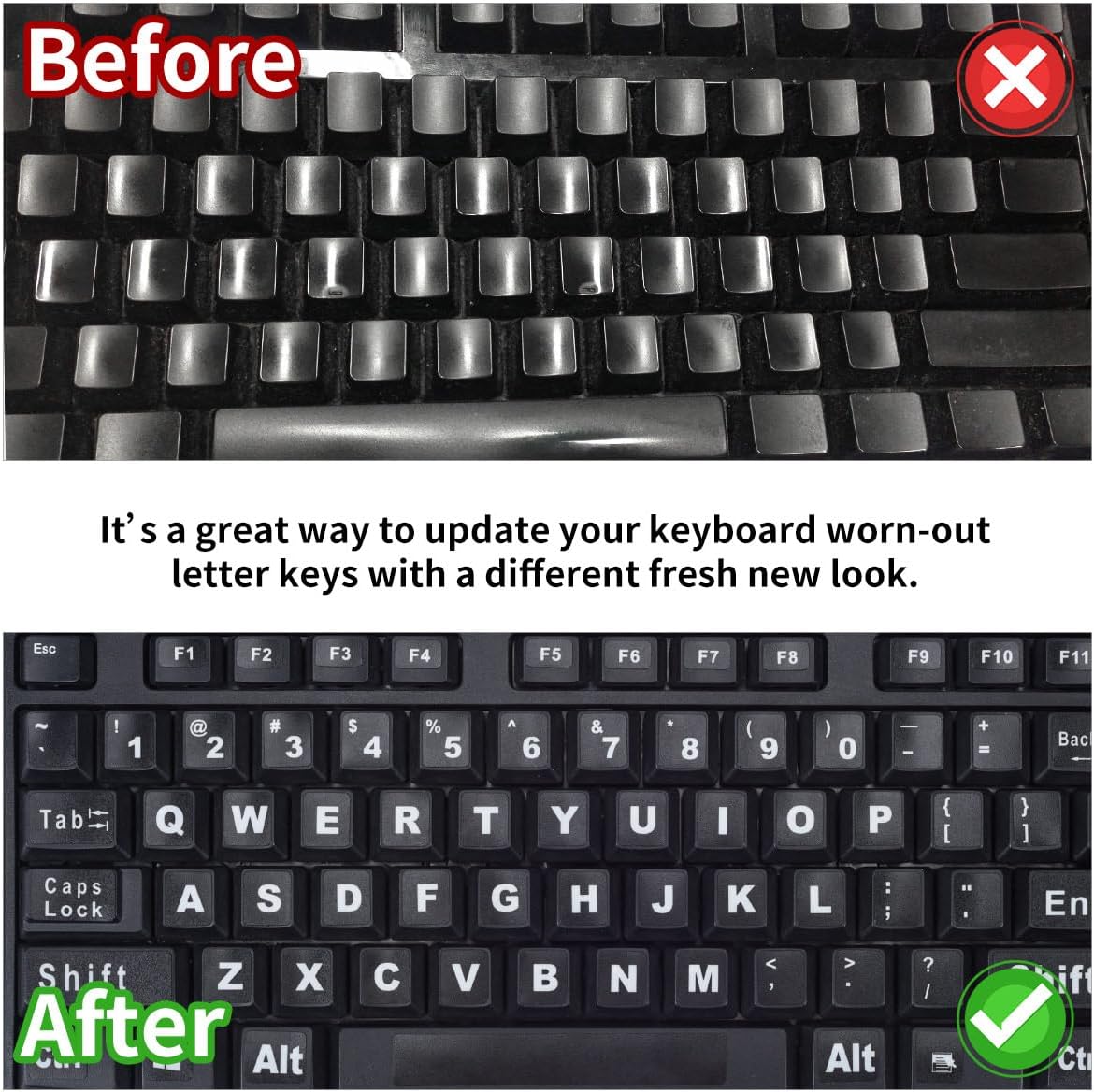 2PCS English Keyboard Stickers Replacement Letters, Full Size Big Letter QWERTY Keyboard Sticker Universal for PC Computer Laptop Desktop, Matte Keyboard Alphabet Stickers