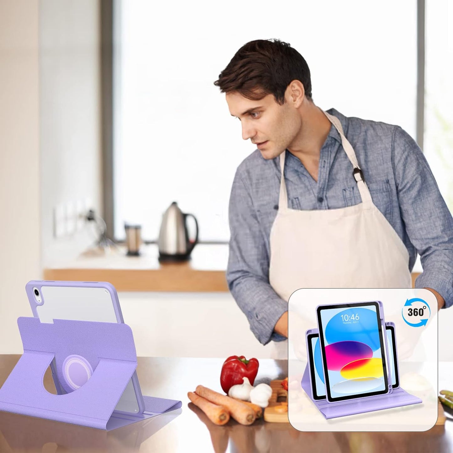 BLUTLOTUS for iPad 11th (A16) 10th Generation Case with Keyboard (2025/2022) - 360° Rotatable Magnetic Folio Cover, 7 Color Backlit Detachable Keyboard with Pencil Holder (Purple)