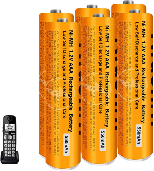 6 Pack NI-MH AAA Rechargeable Battery for Panasonic, 1.2V 550mah AAA Rechargeable Batteries for Panasonic Cordless Phones Handset, Remote Controls, Electronics