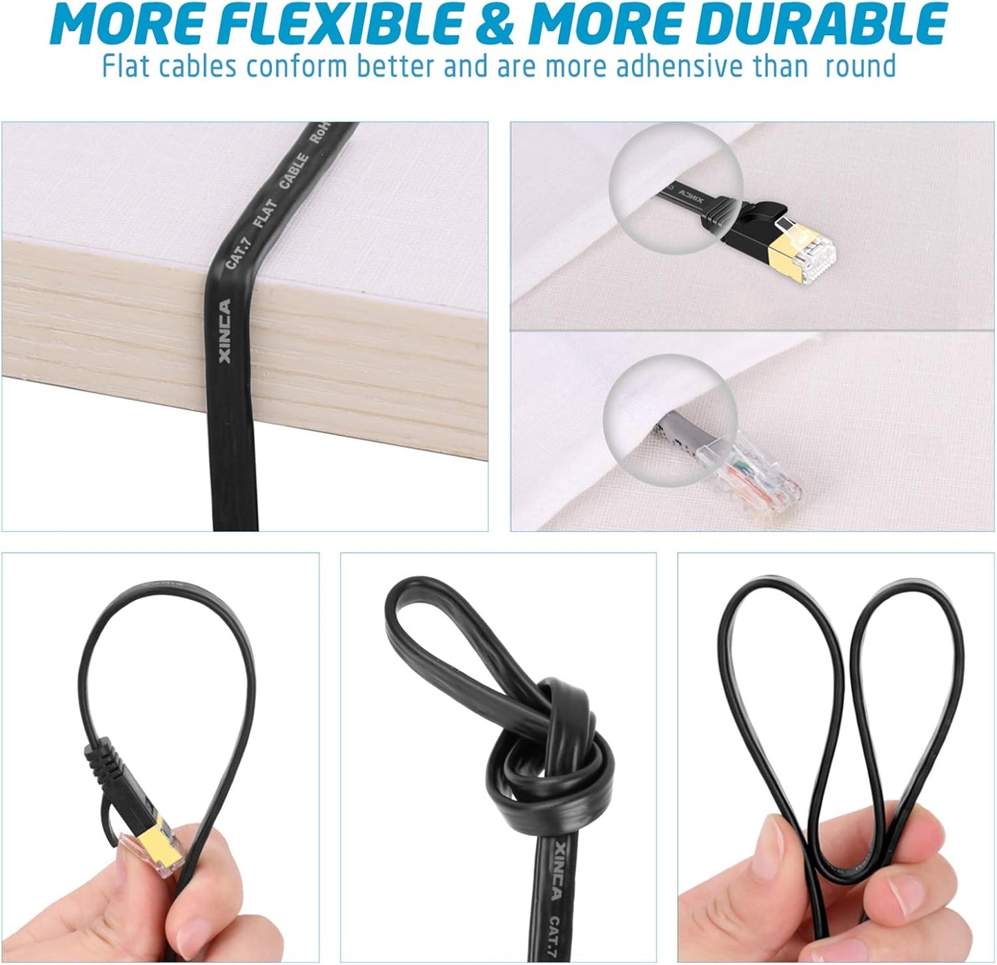 Cat 7 Flat Ethernet Cable 15ft Black, High Speed 10GB Shielded (STP) LAN Internet Network Cable Ethernet Patch Computer Cable with Rj45 Connectors and 5pcs Adhesive Cable Clips