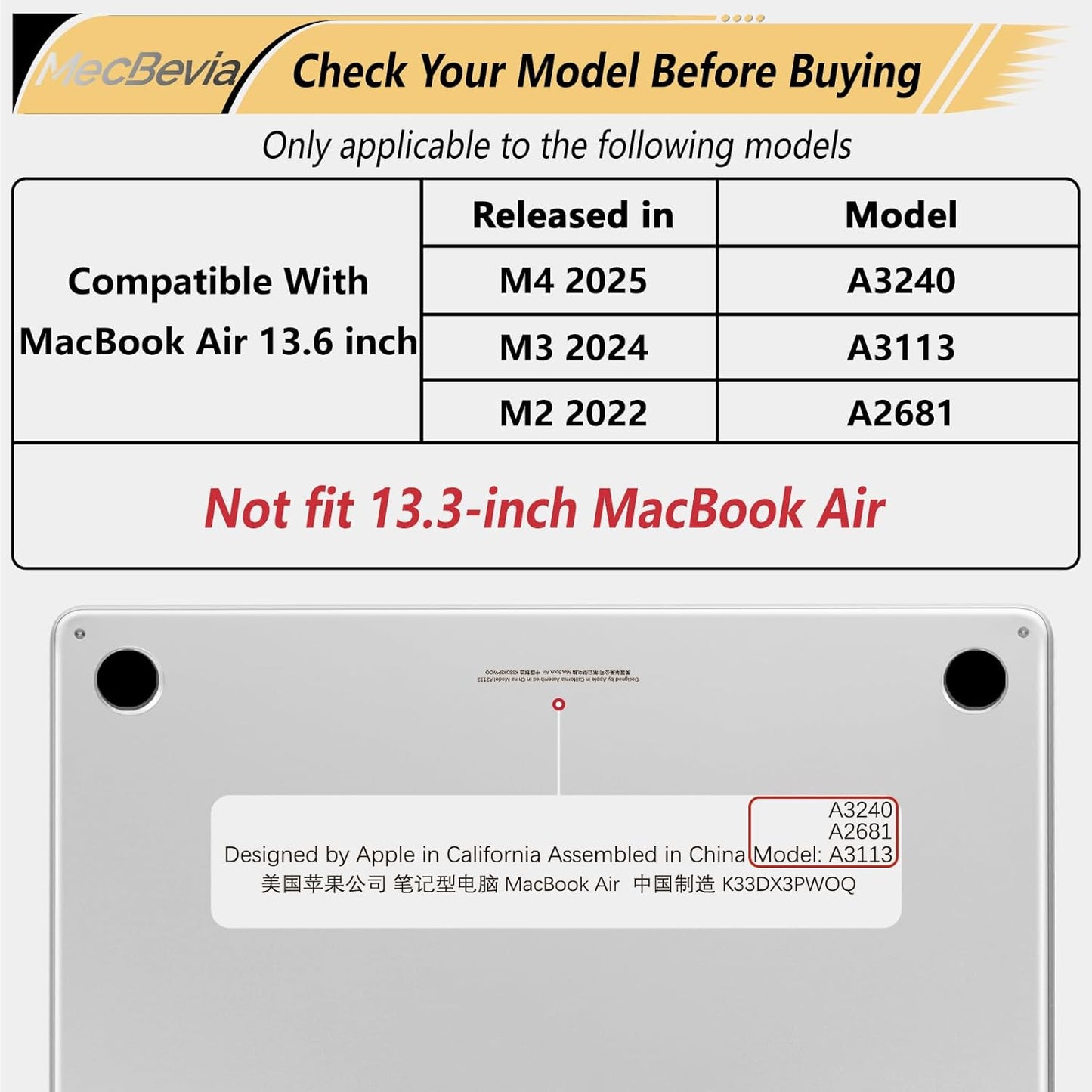 Compatible with MacBook Air 13.6 inch Case, M4 A3240/M3 A3113/M2 A2681 (Released 2025 to 2022), Hard Shell, Keyboard Cover, Screen Protector, Webcam Cover & Type-C Adapter, Mountain