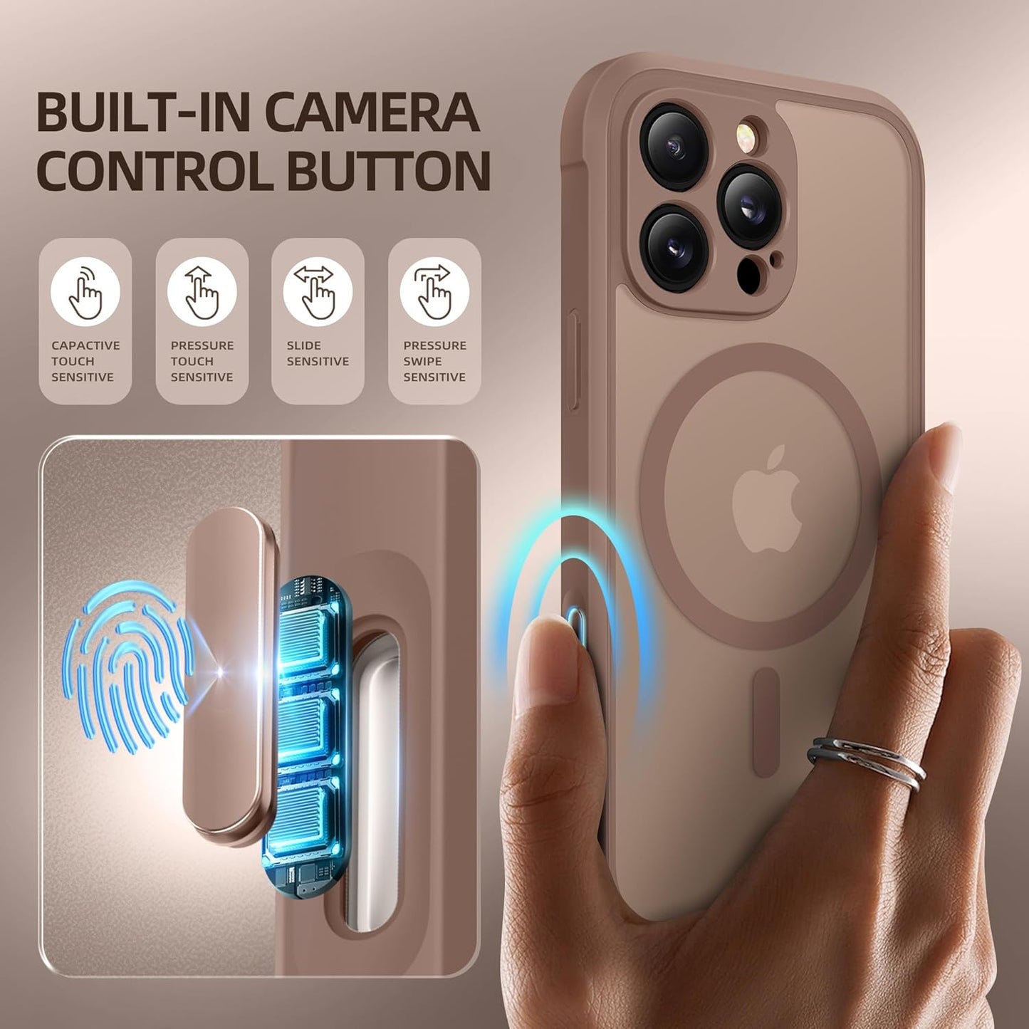 BERFY Magnetic for iPhone 16 Pro Max Case, Compatible with MagSafe, [Built-in 9H Tempered Glass Screen Protector & Camera Protection] Full Body Translucent Matte Phone case for 16 Pro Max, Brown