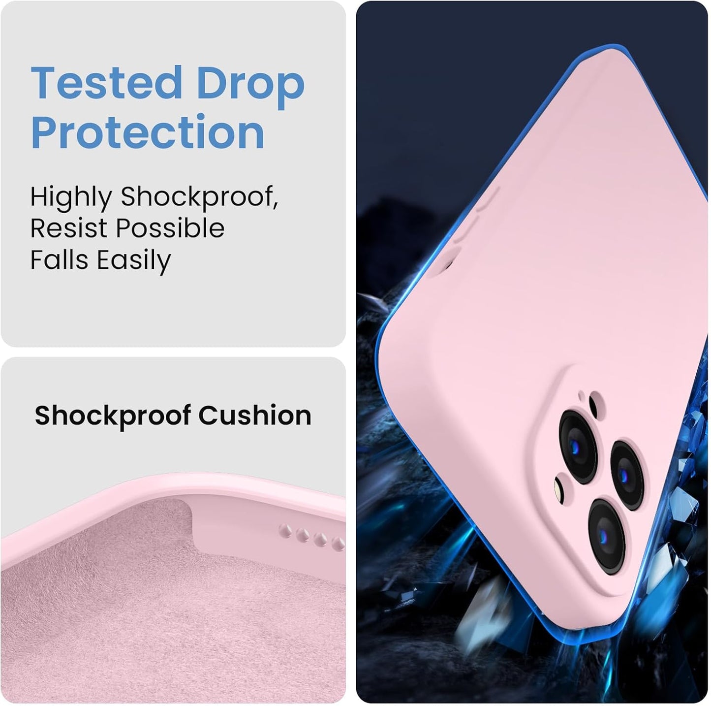 FireNova for iPhone 14 Pro Case, Silicone Upgraded [Camera Protection] Phone Case with [2 Screen Protectors], Soft Anti-Scratch Microfiber Lining Inside, 6.1 inch,Chalk Pink