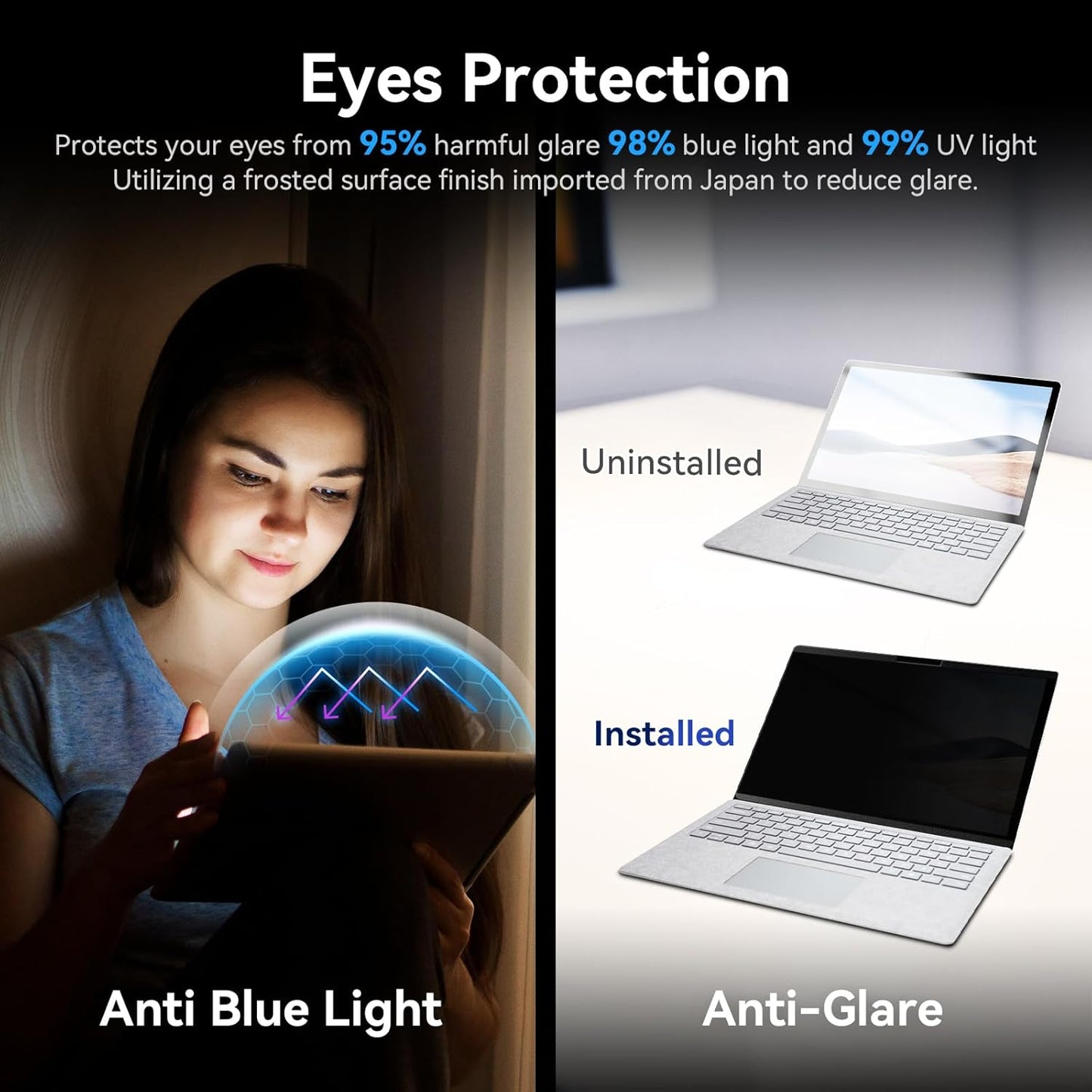 Magnetic Privacy Filter Compatible with 13.5 Inch Surface Laptop 5/4/3/2/1, Removable Anti-Glare Blue Light Laptop Privacy Screen Black Security Private
