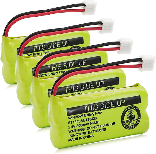 BT18433/BT28433 2.4V 800mAh Ni-MH Cordless Phone Battery, Also Compatible with AT&T BT184342/BT284342 BT8300 BT1011 BT1018 BT1022 BT1031 2SN-AAA55H-S-J1 CS6120 CS6209 CL80109 EL52419 (Pack 4)